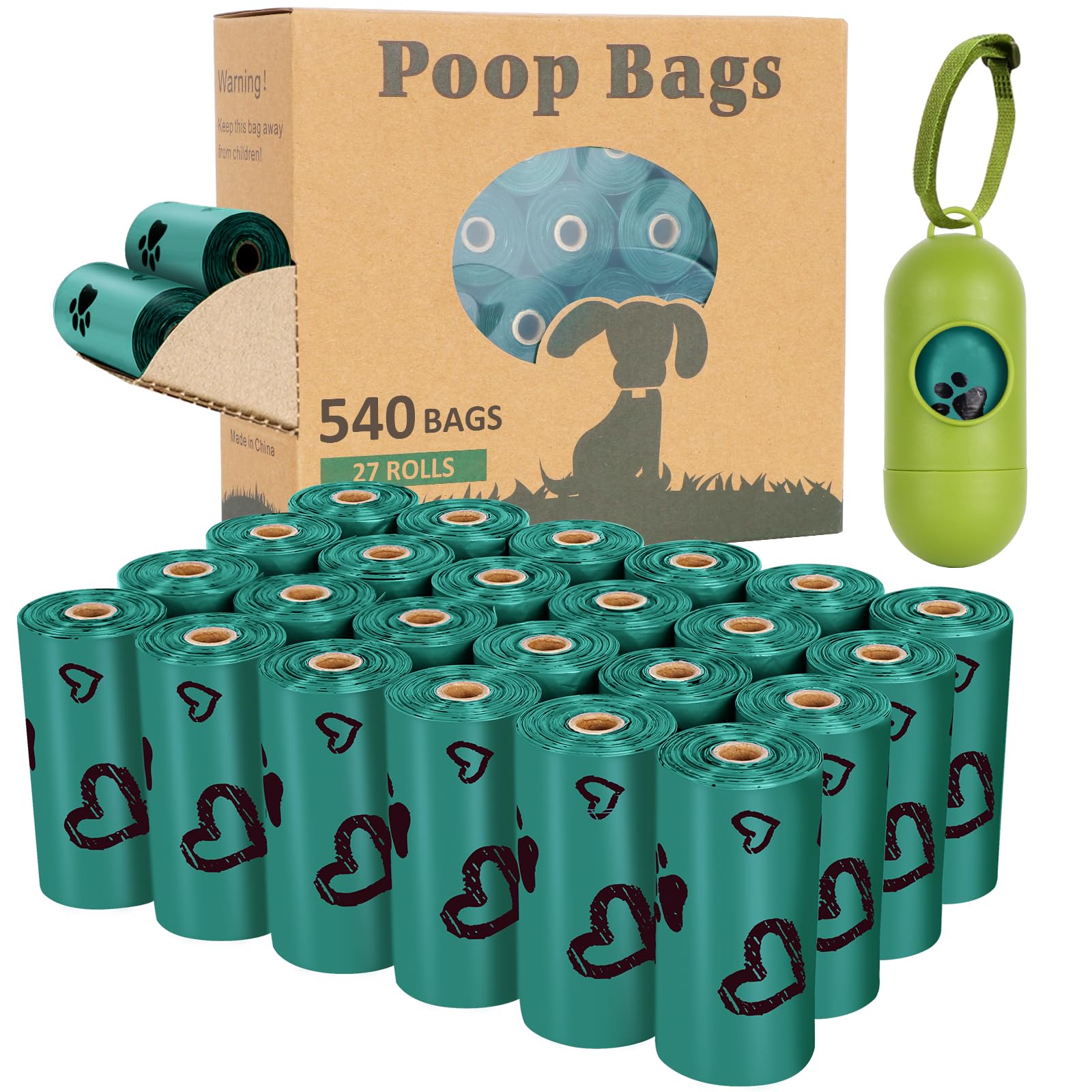 540 Count Extra Thick Leak-Proof Dog Poop Bags with Dispenser | Scented Dark Green Pet Waste Bags for Dogs - Perfect for Walks, Park Visits & Backyard Cleanup