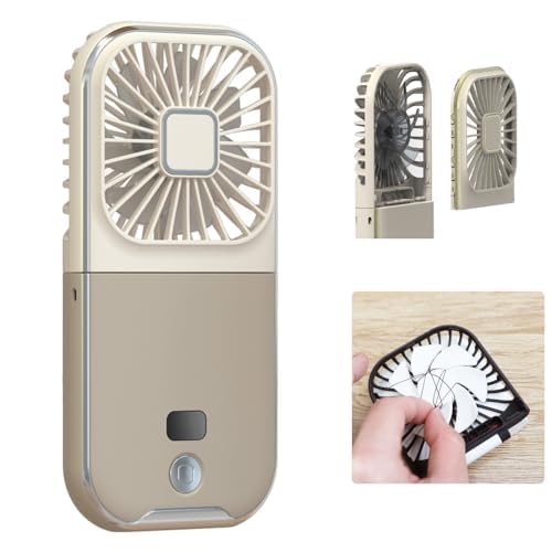 Rechargeable Portable Neck Fan with 3,000mAh Battery - 3 Speed Quiet USB/Type-C Handheld & Desk Fan, Phone Stand & Power Bank - Compact Travel, Office, Home & Outdoor Cooling Solution (Two-tone Beige)