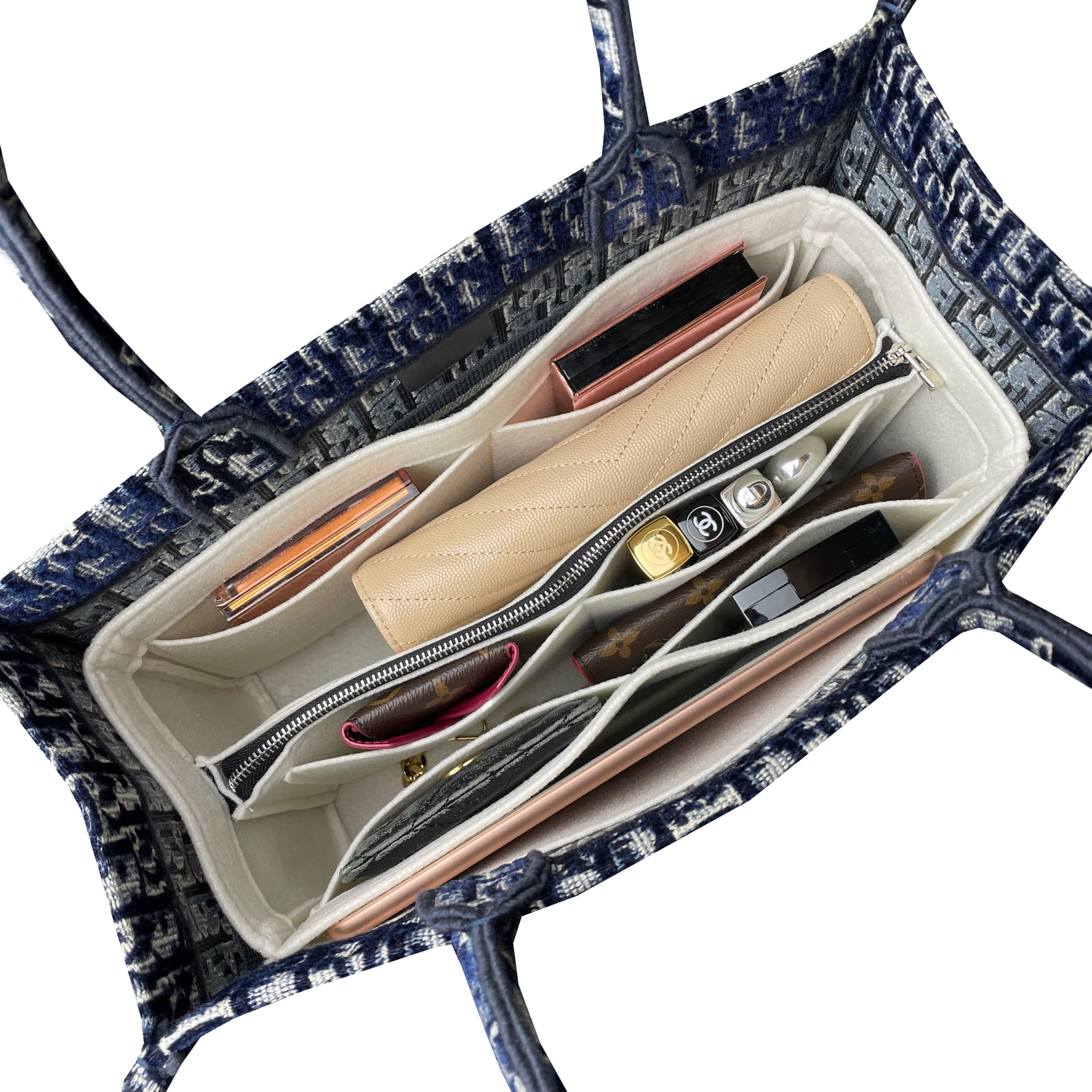 Book Tote Organizer Insert - Medium & Small Size for Perfect Fit | Large Book Tote Bag Organizer (Navy Blue) | Ideal for Work, Travel & Daily Essentials Storage