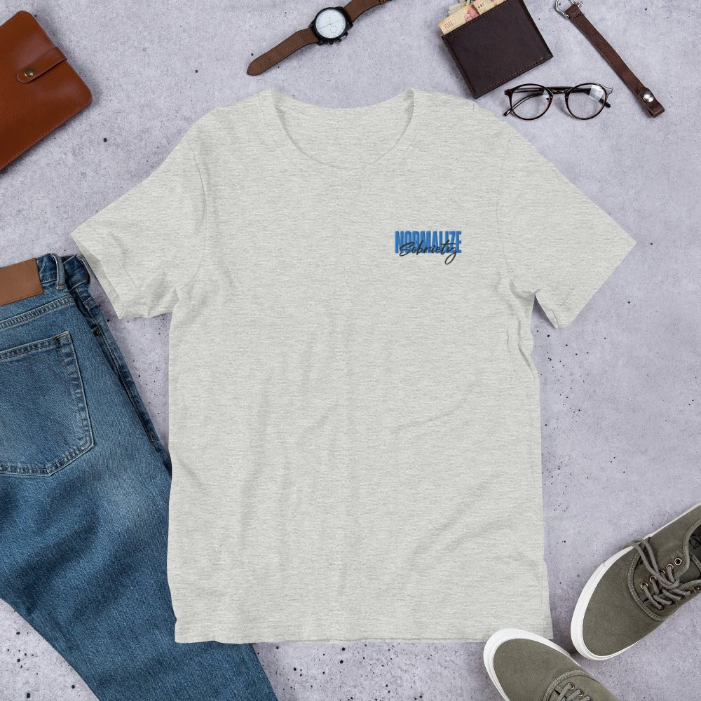 Normalize Sobriety Embroidered T-Shirt - Inspirational Sobriety Awareness Tee for Recovery & Support | Perfect for AA Meetings, Sober Events & Addiction Recovery Advocacy