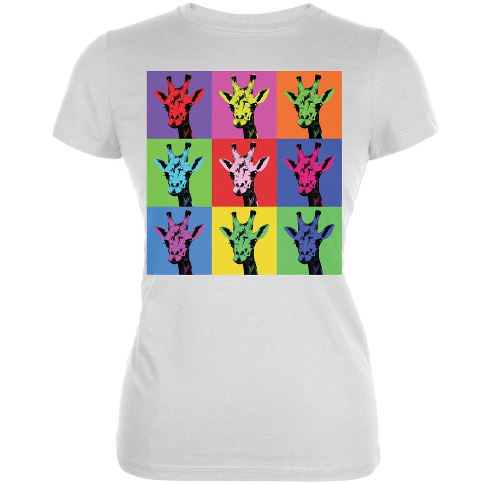 Giraffe Pop Art Repeating Squares White Soft Cotton Junior T-Shirt - Trendy Graphic Tee for Teens, Casual Wear & Street Style Outfits