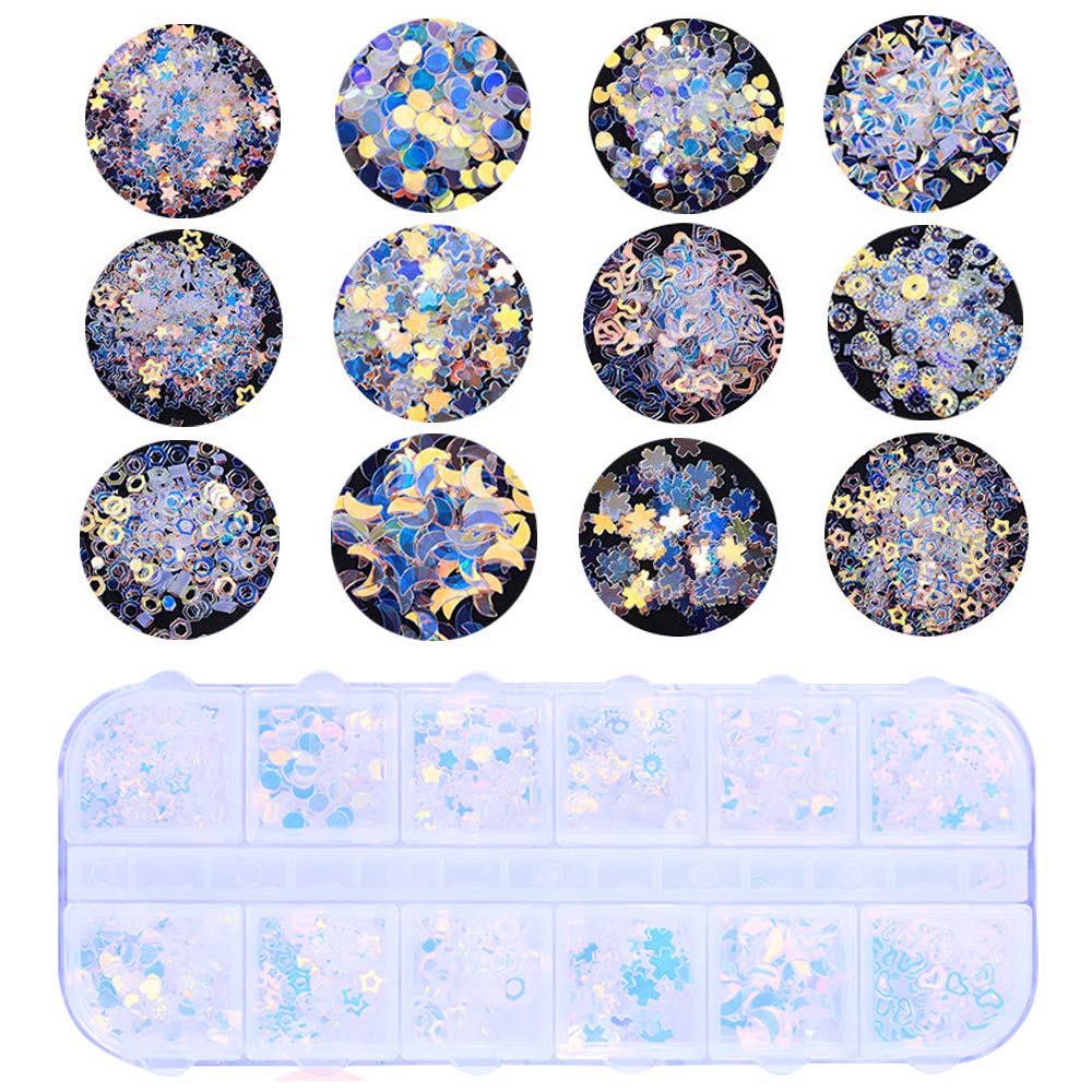 GOTONE 4 Boxes Ultra-Thin Iridescent Mermaid Nail Sequins - 3D Star Paillette Nail Art Decorations for Manicure, Face, Body & Phone Case DIY | Perfect for Nail Salon, Home Makeup, Festival Costume & Craft Projects