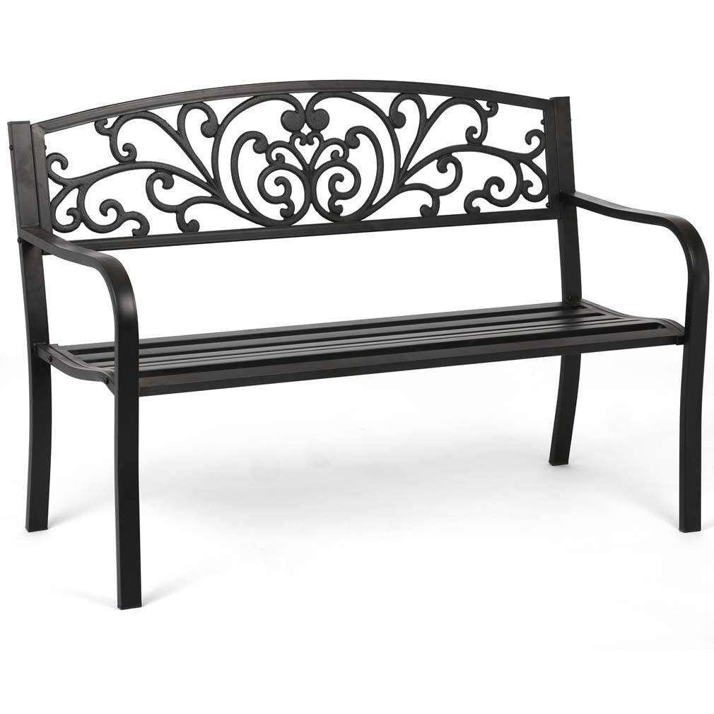 Sturdy Metal Garden Bench - Outdoor Patio Bench with Steel Frame for Porch, Yard & Entryway - Perfect for Relaxing, Decorating & Outdoor Seating