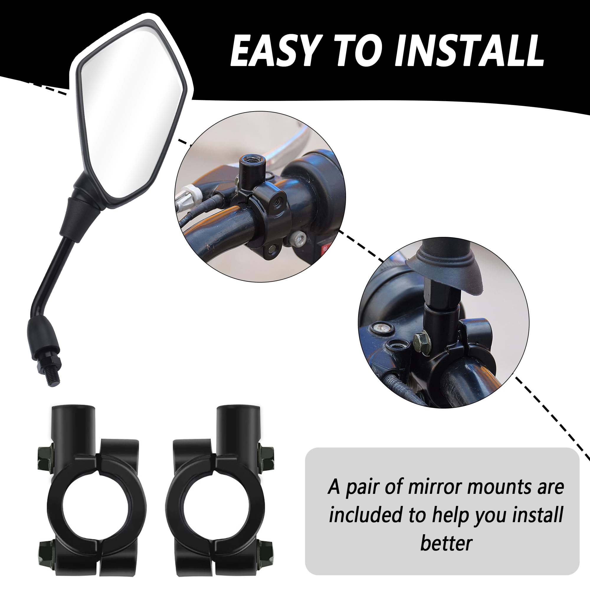 8mm & 10mm Bolt HD 360° Adjustable Motorcycle Mirrors - Wide Angle Rear View Handlebars Mirrors for Scooter, ATV, Dirt Bike (Carbon Fiber) - Perfect for Commuting, Off-Roading & Urban Riding