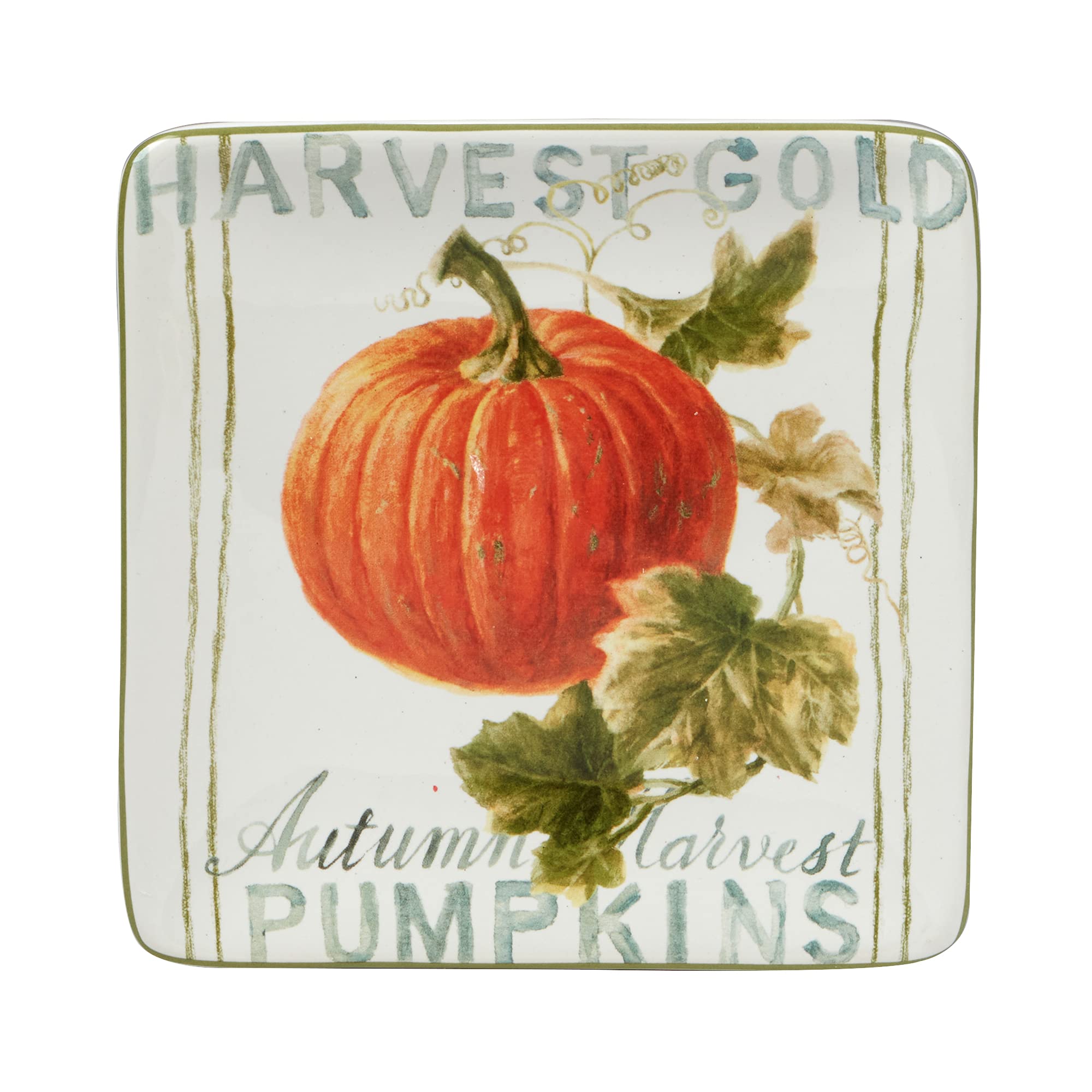 Certified International Autumn Harvest 4-Piece Square Canape & Luncheon Plate Set - Elegant Small Appetizer Plates for Parties, Tea Time & Holiday Gatherings
