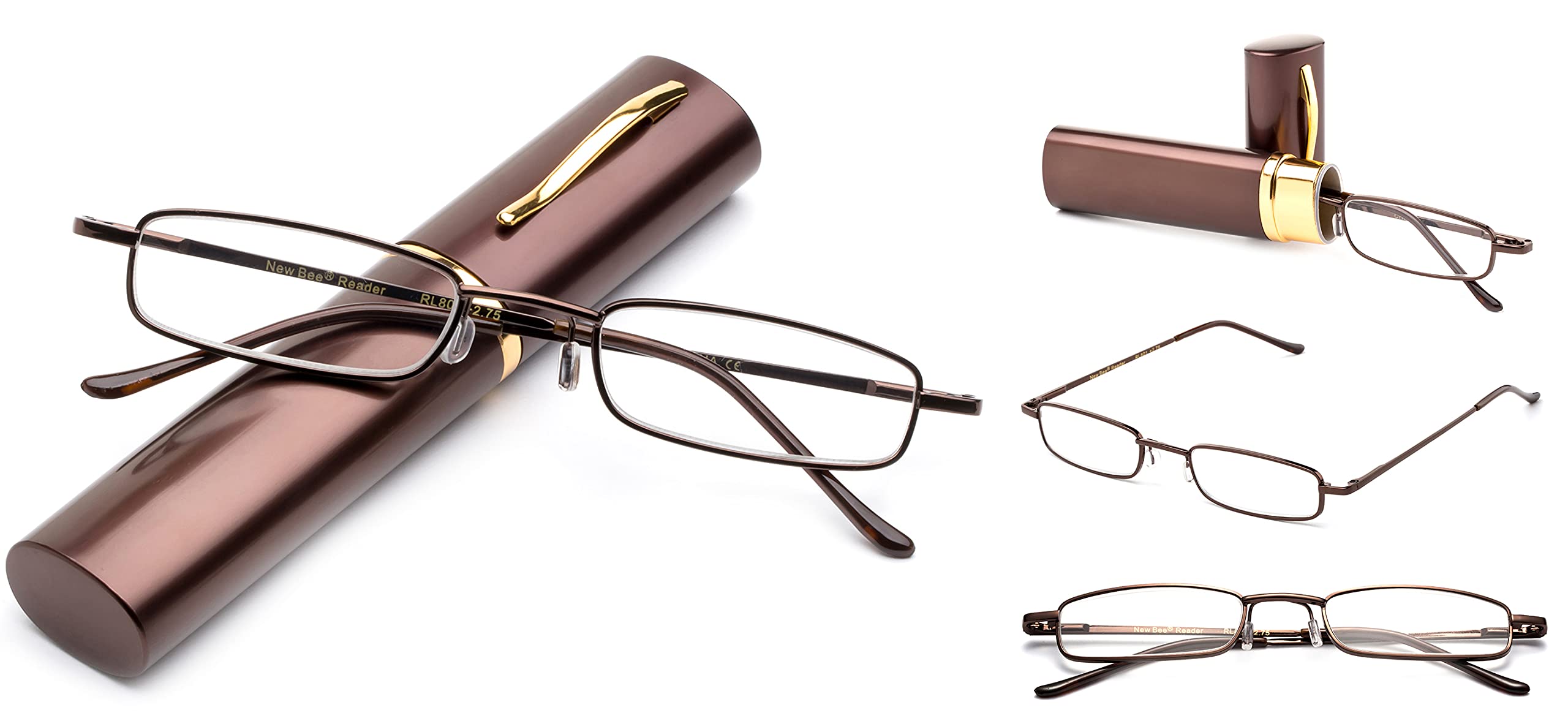 Ultra Compact Spring Temple Reading Glasses with Portable Pocket Clip & Aluminum Case - Lightweight Fashion Eyewear for Men & Women - Perfect for Reading, Travel, and Everyday Use