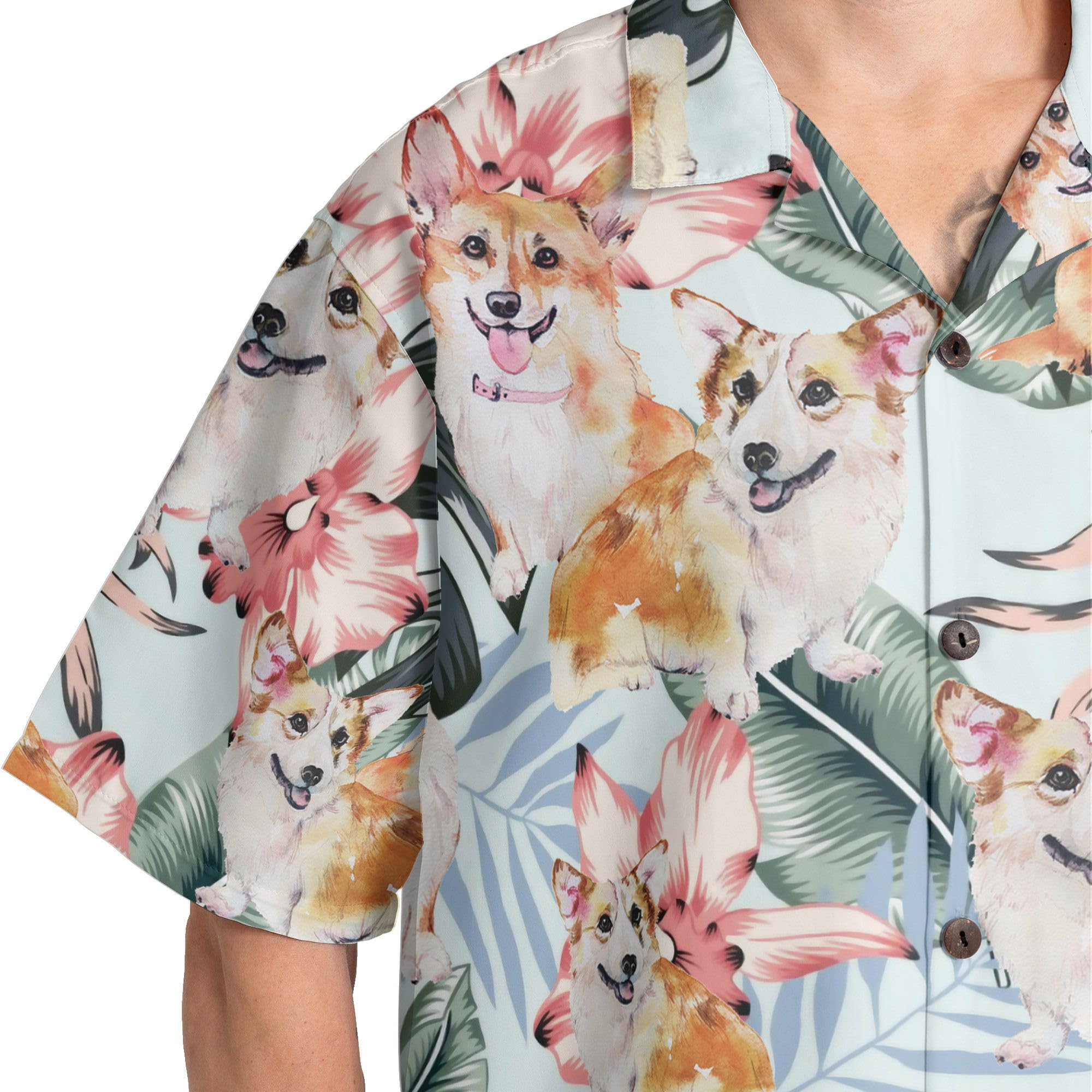 HYPERFAVOR Men's Corgi Hawaiian Shirt - Cute Button Down Dog Lover Gift - Casual Summer Beach Shirt for Corgi Owners & Puppy Enthusiasts