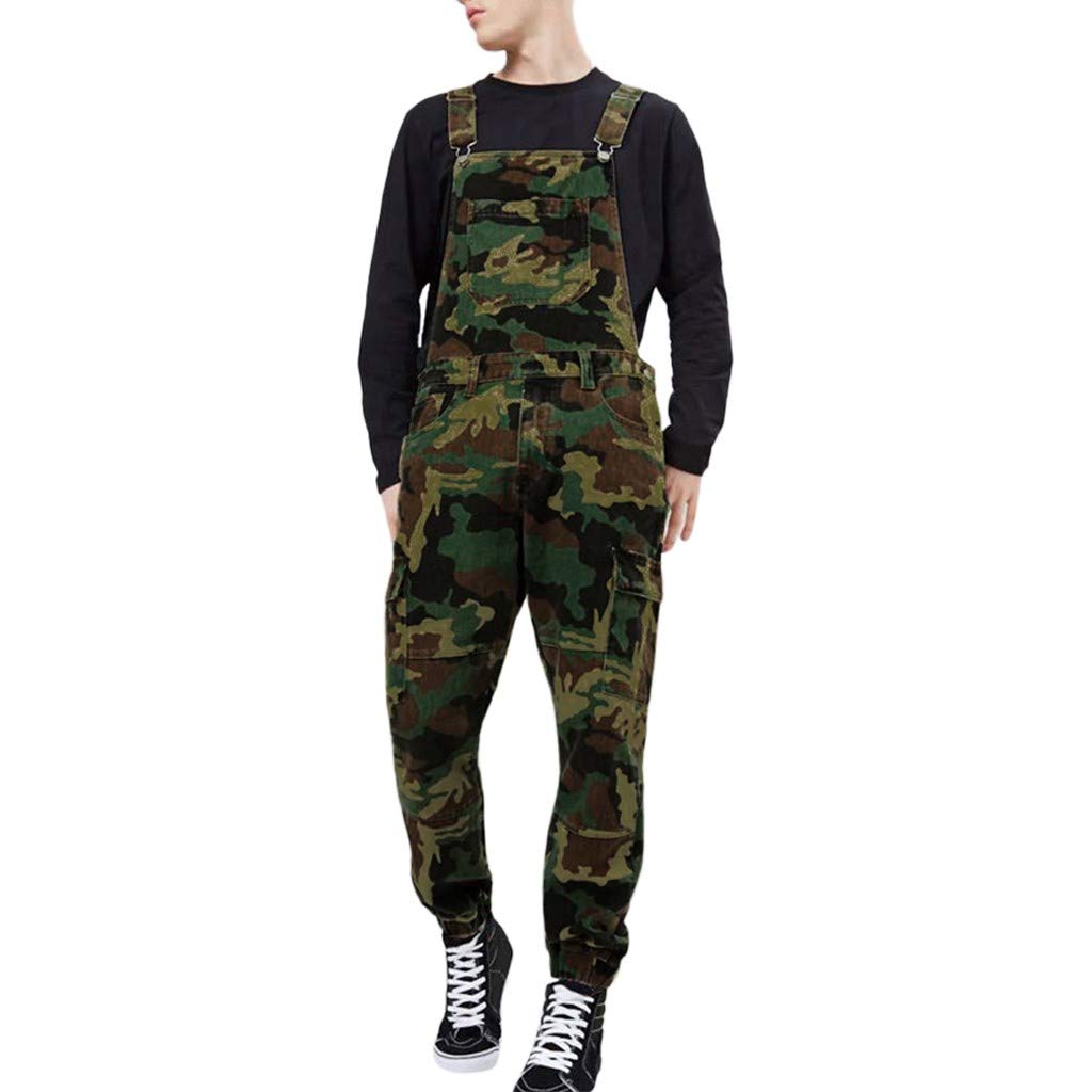 Men's Slim Fit Camo Denim Overalls - Durable Work Jumpsuits for Outdoor & Casual Wear