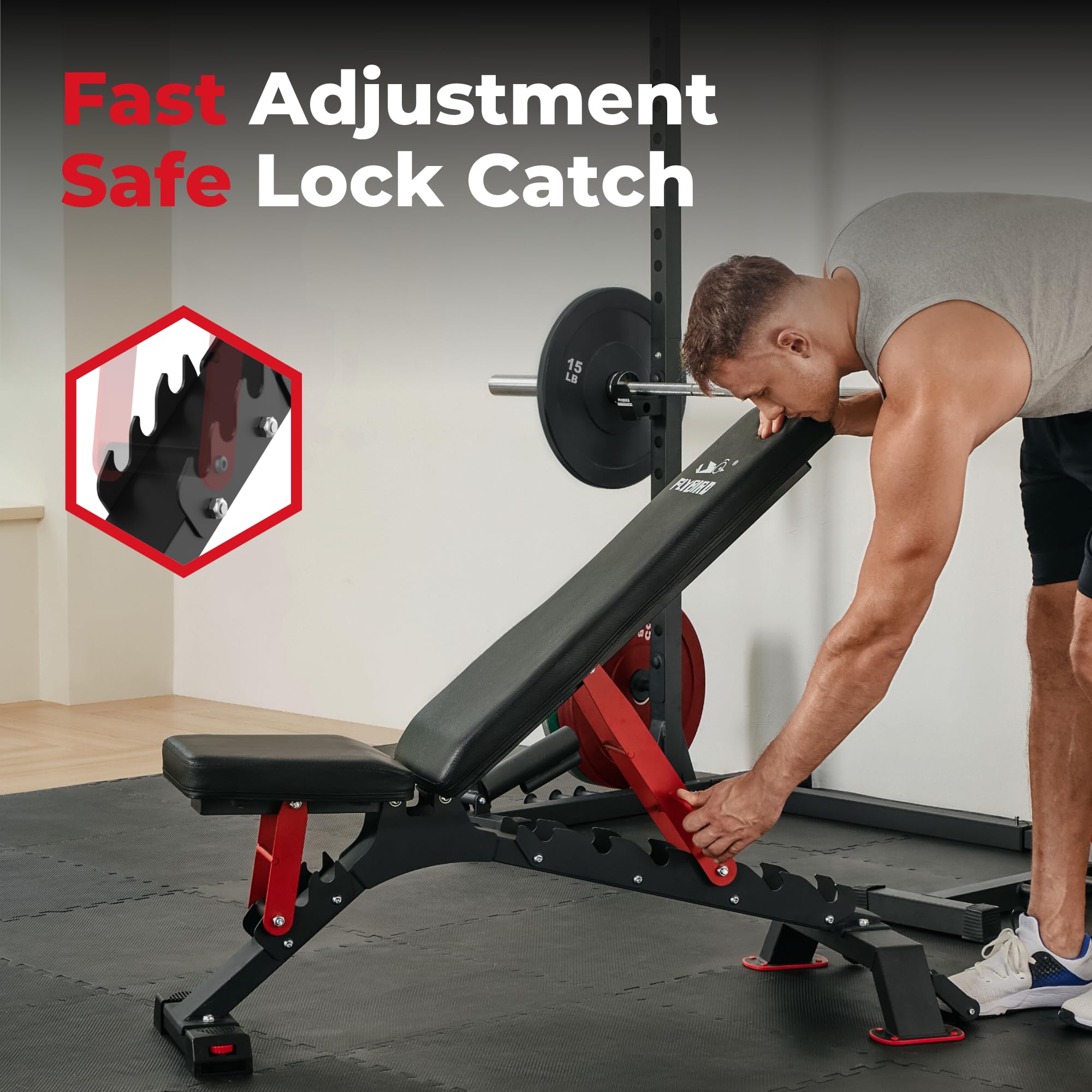 FLYBIRD Adjustable Weight Bench for Strength Training - 1200LBS Capacity Heavy Duty Workout Bench for Home Gym & Bodybuilding