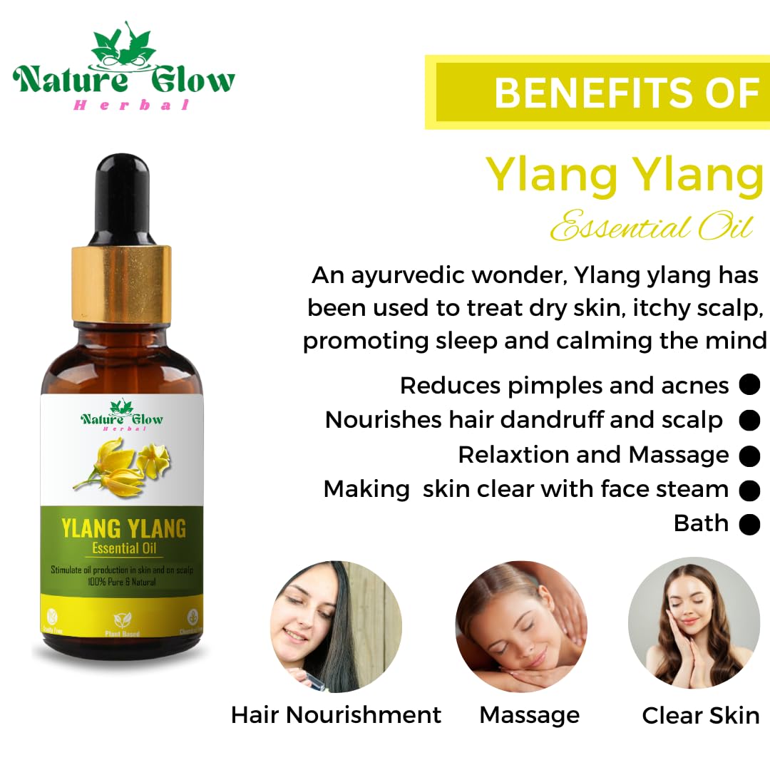 100% Pure & Natural Ylang Ylang Essential Oil for Hair Growth, Scalp Care & Skin Moisturizing | Undiluted Premium Aromatherapy Oil for Strengthening Hair Roots & Reducing Hair Fall | Combo of 15ml & 30ml Bottles | Perfect for Massage, Diffusers & DIY Beauty Products