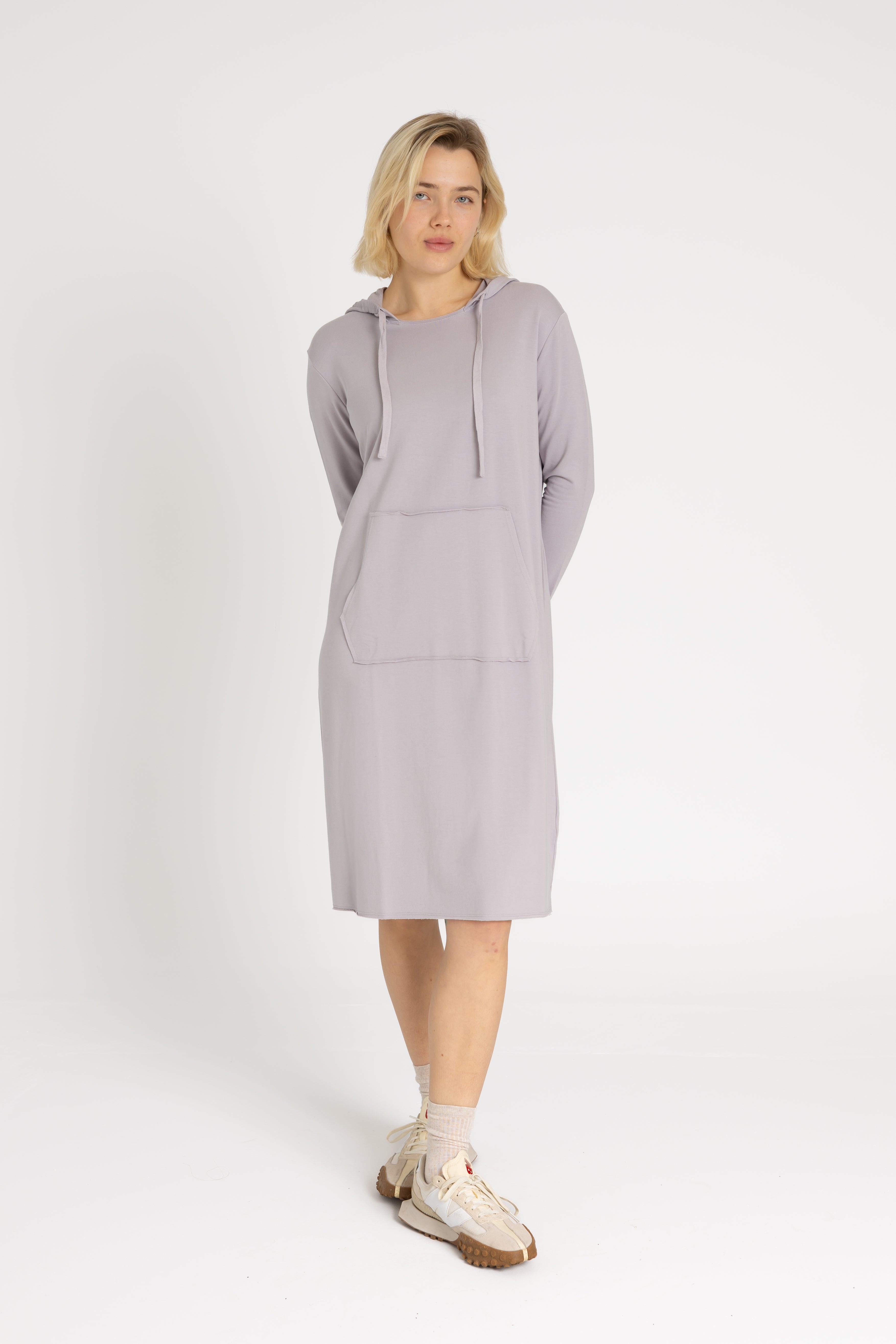 Grey Drawstring Hoodie Dress for Women - Casual Loungewear & Streetwear Fashion - Perfect for Yoga, Running, and Everyday Wear