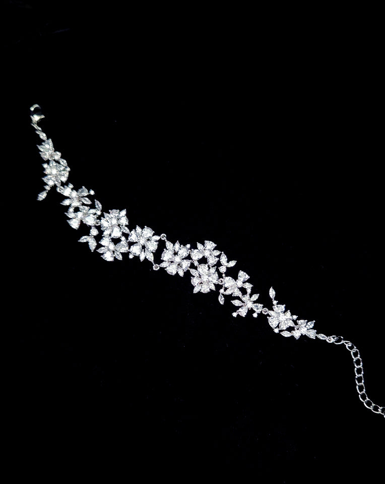 Elegant Crystal Flower Wedding Bracelet - Sakura Design by Stephanie Browne for Bridesmaids & Bridal Party - Perfect for Weddings, Prom & Special Occasions