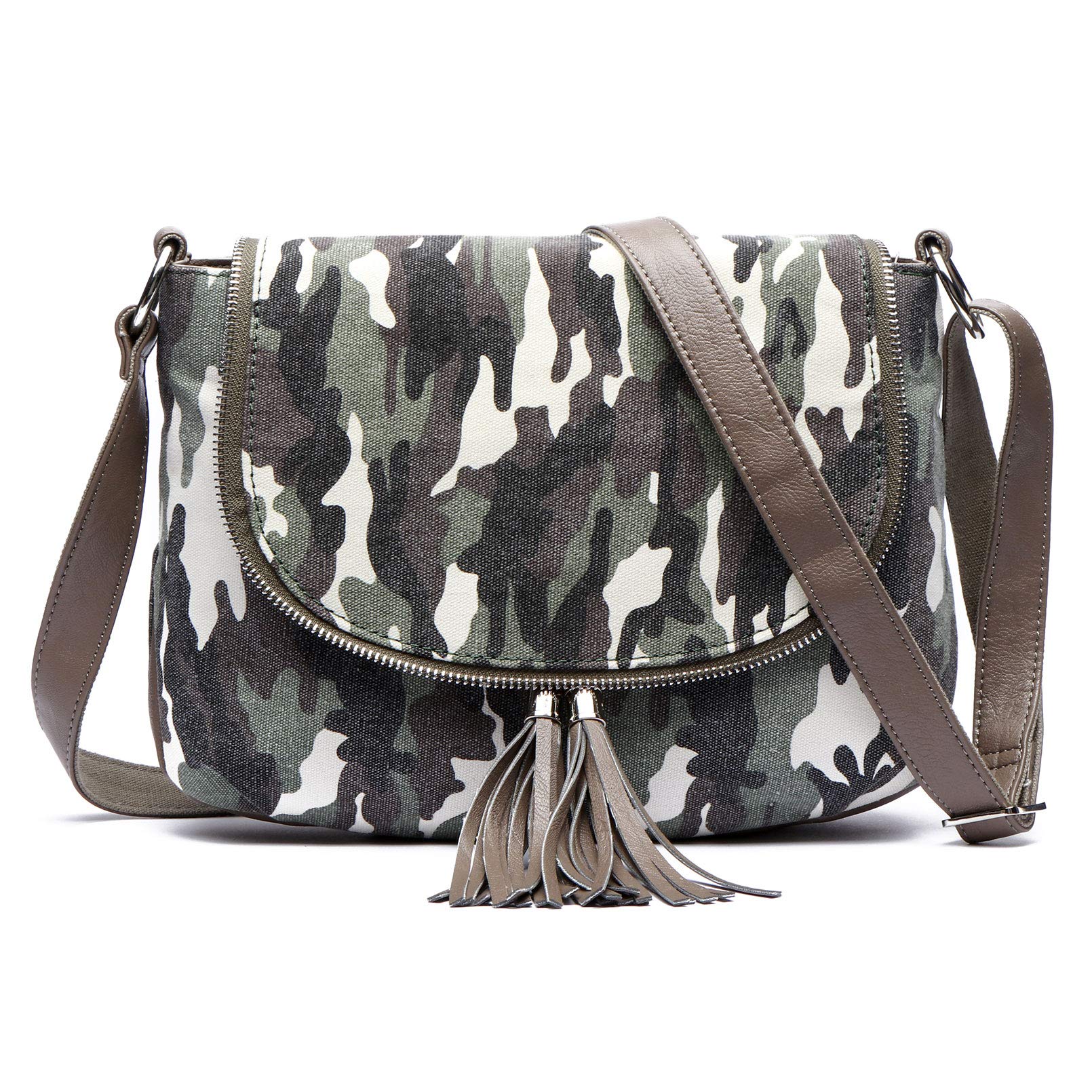 AMELIE GALANTI Women's Leather Crossbody Bag with Tassel - Stylish Flap Saddle Purse with Multiple Pockets for Everyday Use, Travel & Shopping