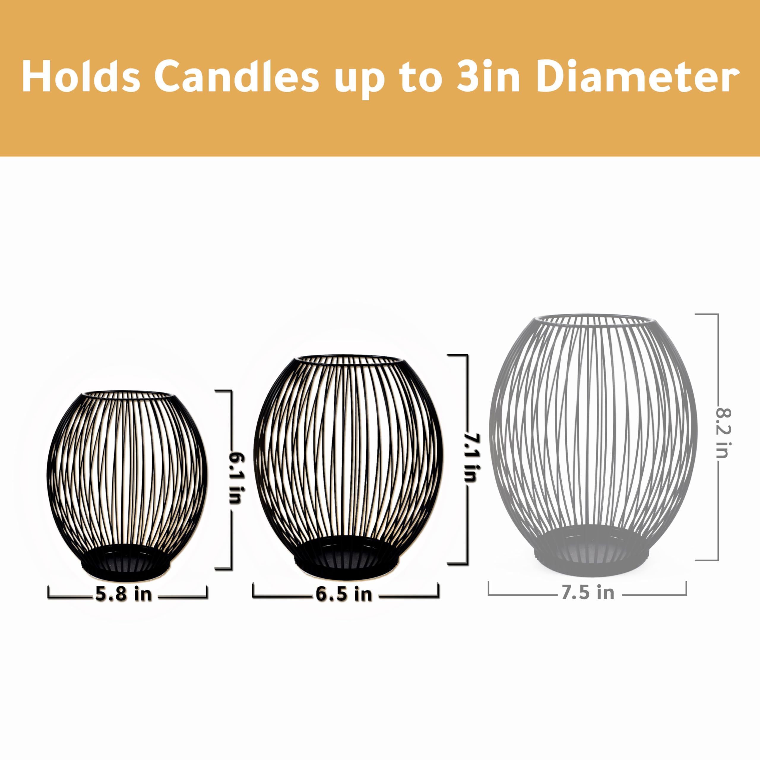 OLEEK Black Outdoor Candle Holder Set - Hurricane & Cage Style Pillar Candle Holders for Table Centerpiece Decor - Perfect for Weddings, Patio, and Home Decoration