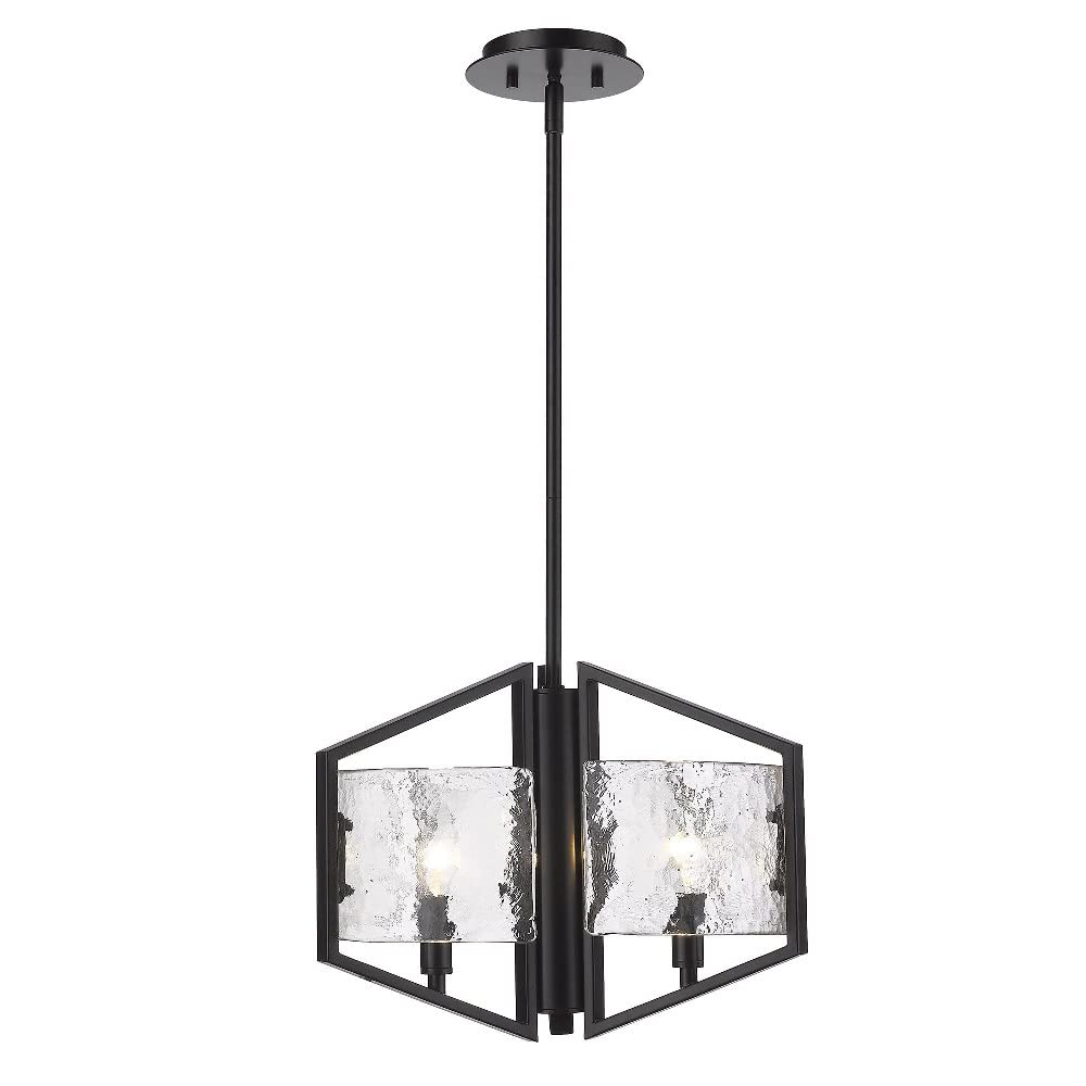 Varska 3-Light Matte Black Pendant Light with Hammered Water Glass Shades - Perfect for Kitchen Island, Dining Room, and Entryway Lighting