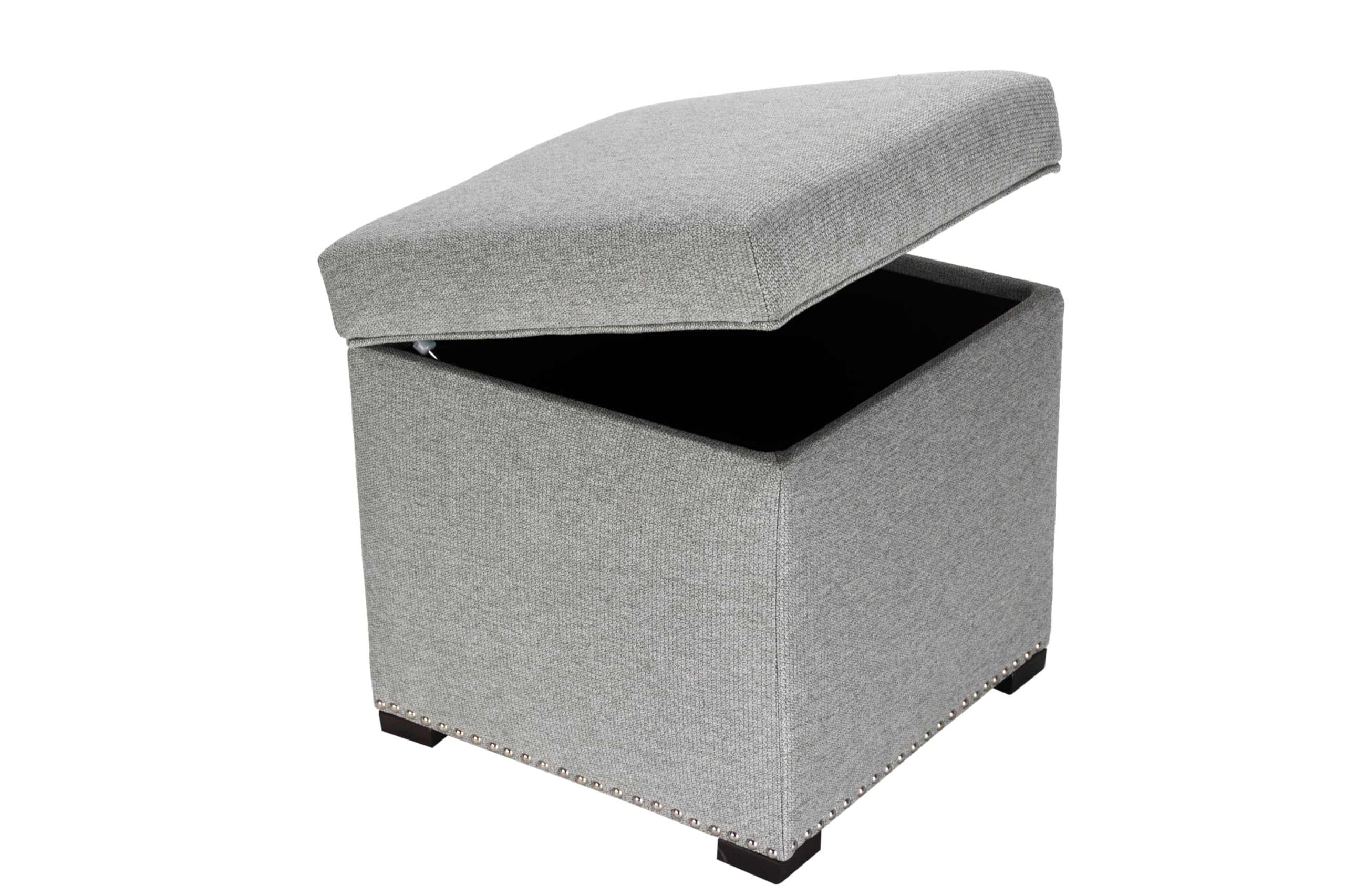 MJL Furniture Designs Tami Square Fabric Upholstered Storage Ottoman with Removable Cushion - Stone Gray - Versatile Living Room Footrest, Coffee Table & Hidden Storage Solution