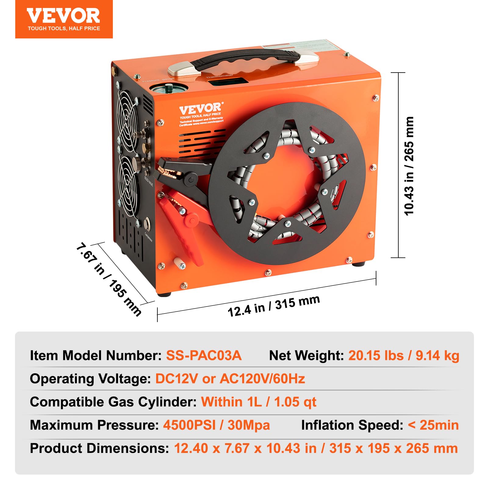 VEVOR 4500PSI PCP Air Compressor - Portable High Pressure Air Pump for PCP Air Rifles, Paintball Guns & Scuba Tanks | Oil-Free 30MPa Compressor with Auto-Stop | 12V DC/120V AC Power (Perfect for Hunting, Sports & Diving Adventures)