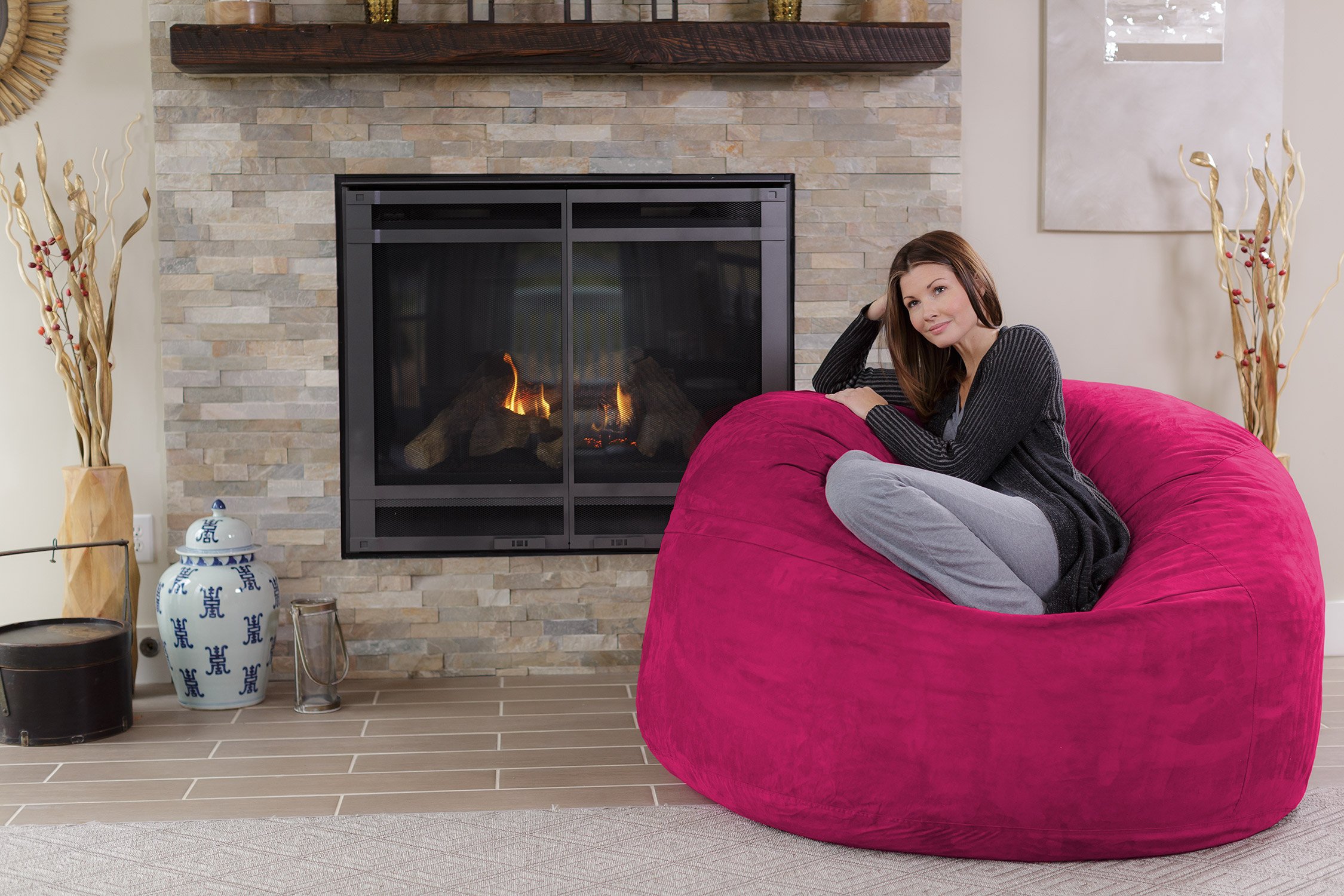 Chill Sack 5' Memory Foam Bean Bag Chair - Giant Oversized Sofa with Soft Microfiber Cover (Pink) - Perfect for Living Room, Bedroom, Game Room & Dorm Relaxation