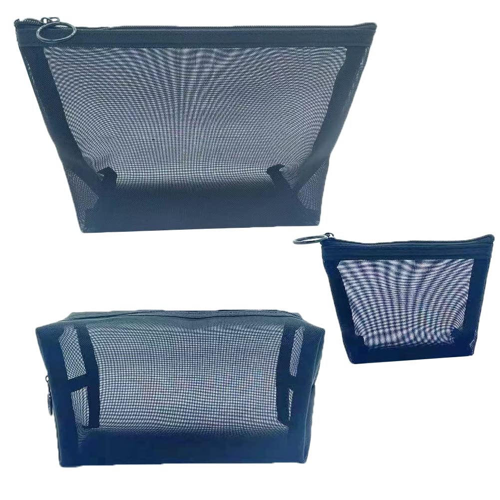 Boyizupha 3-Piece Mesh Cosmetic Bags Set - Travel Makeup Organizer for Toiletries, Party Essentials & Office Beauty Supplies | Perfect for Vacation, Gym & Daily Use