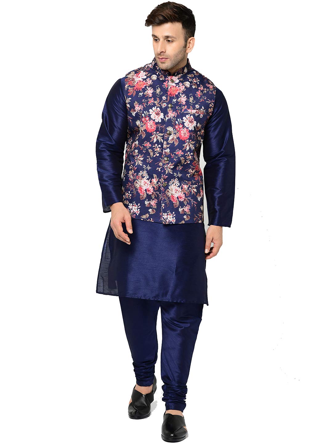 Premium Silk Kurta Pajama Set for Men - Indian Traditional Wedding Outfit with Printed Vest Coat | Elegant Ethnic Wear for Festivals, Parties & Special Occasions