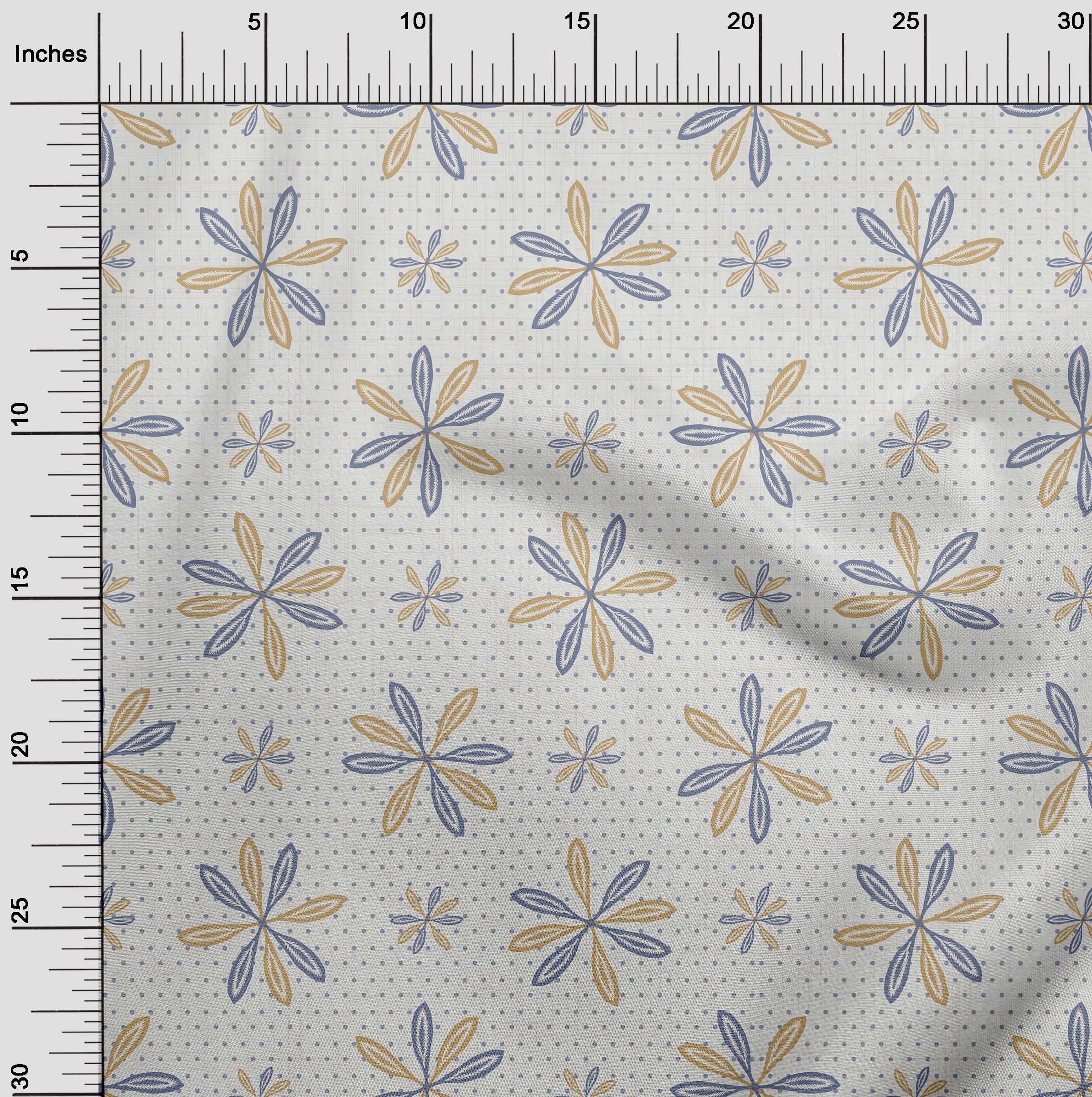 oneOone Rayon Medium Blue Asian Block Print Fabric - 56 Inch Wide by The Yard for DIY Clothing & Sewing Projects | Perfect for Dresses, Skirts, and Home Decor