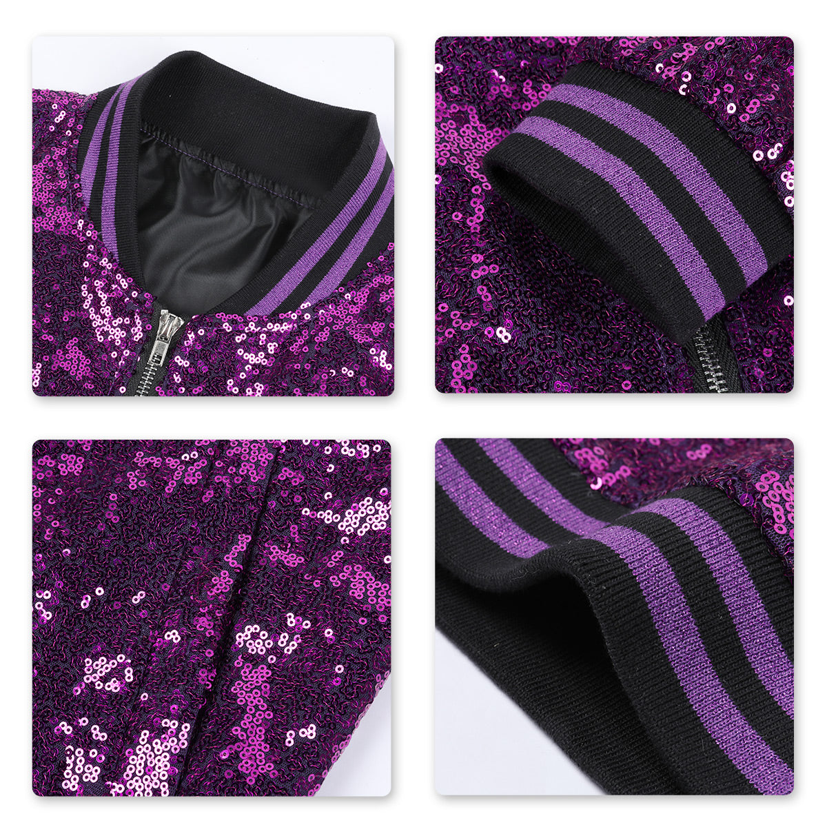 Sparkly Men's Purple Sequins Stand Collar Performance Jacket - Perfect for Stage Shows, Parties & Special Events