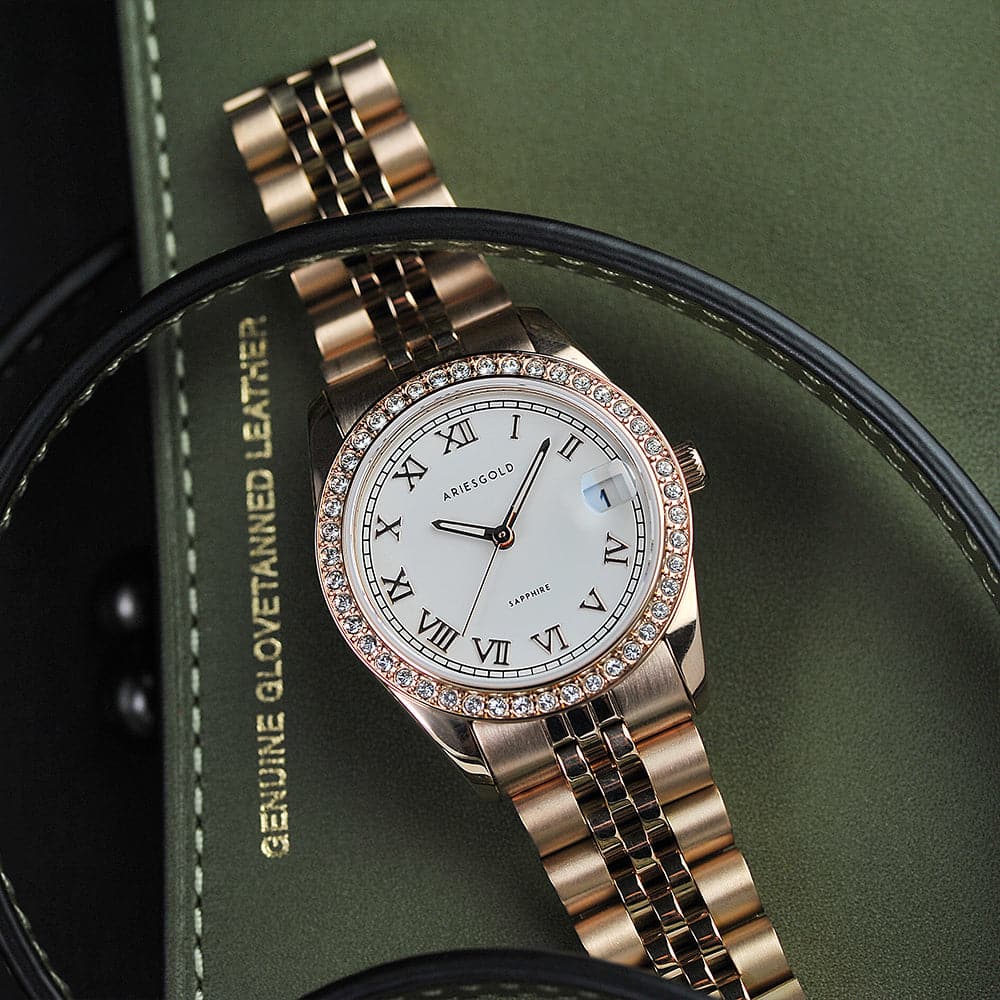 Aries Gold White Dial Gold Stainless Steel Women's Watch B 1069 RG RW - Elegant Luxury Timepiece for Women, Perfect for Formal Events, Business Meetings & Special Occasions