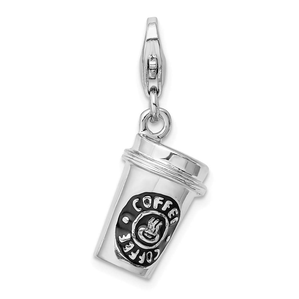 925 Sterling Silver 3D Enameled Coffee Cup Charm Pendant with Lobster Clasp - Perfect for Bracelets, Necklaces & Keychains - Great Gift for Coffee Lovers & Jewelry Enthusiasts
