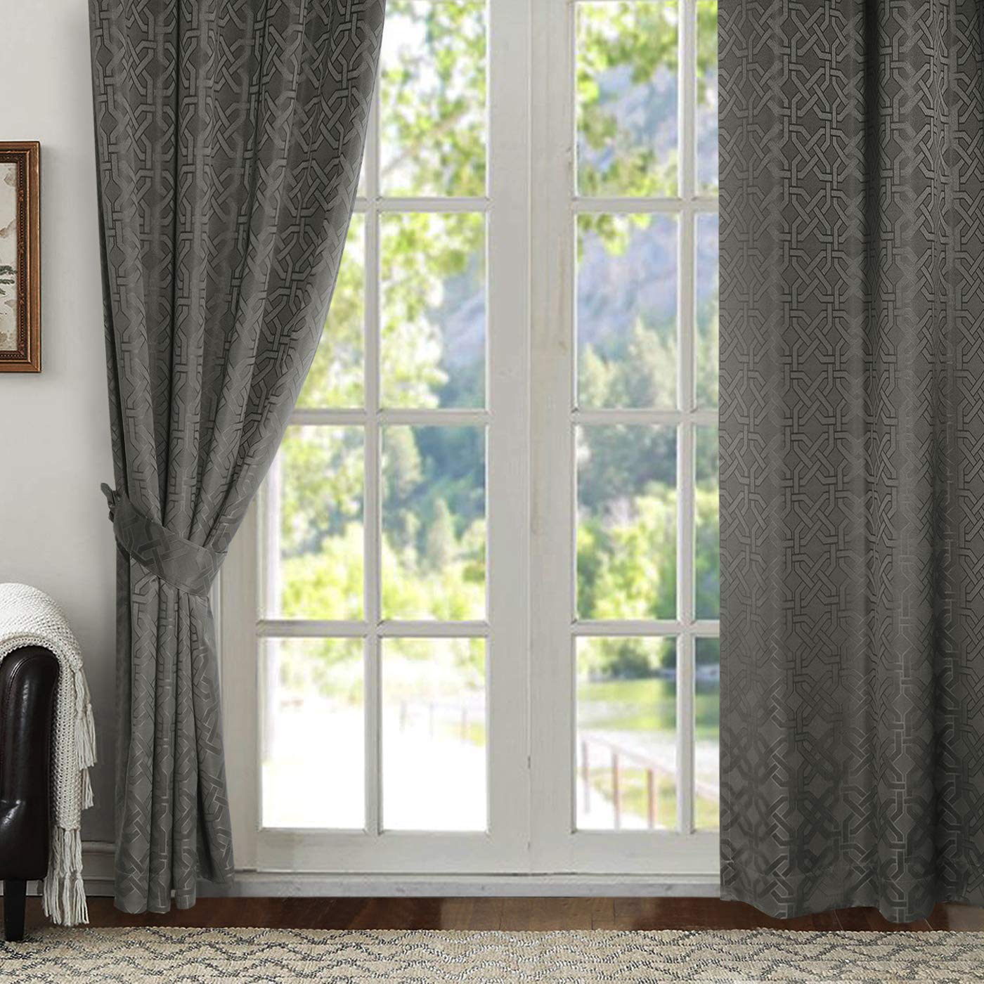 Room Darkening Curtains 84 Inches Long - Grey Jacquard Textured Grommet Curtains for Sliding Glass Doors & Living Room | Blackout Drapes for Bedroom, Home Theater & Nursery (52x84 Inch, Gray) - SINGINGLORY