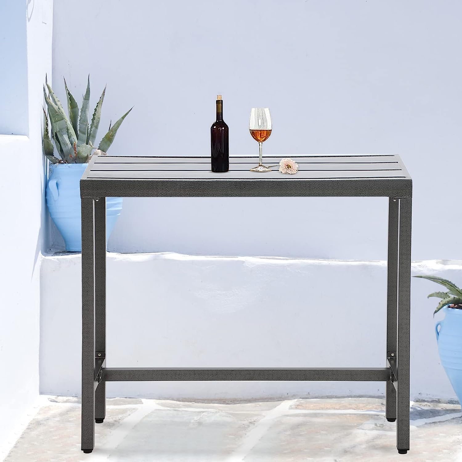 Outdoor Bar Table 40 Inch - Counter Height Rectangle Patio Table for Garden, Yard, Balcony & Poolside - Weather-Resistant Gray Outdoor Dining & Entertaining Furniture - Perfect for BBQs, Parties & Relaxing by the Pool