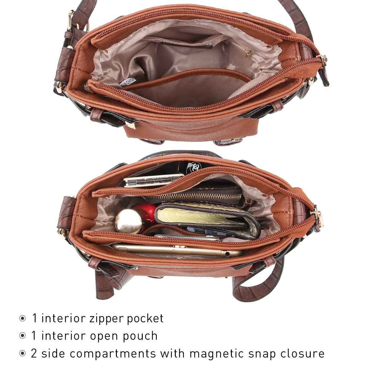 Dasein Women's Lightweight Crossbody Bag - Soft Vegan Leather Messenger Shoulder Purse for Travel, Work & Everyday Use