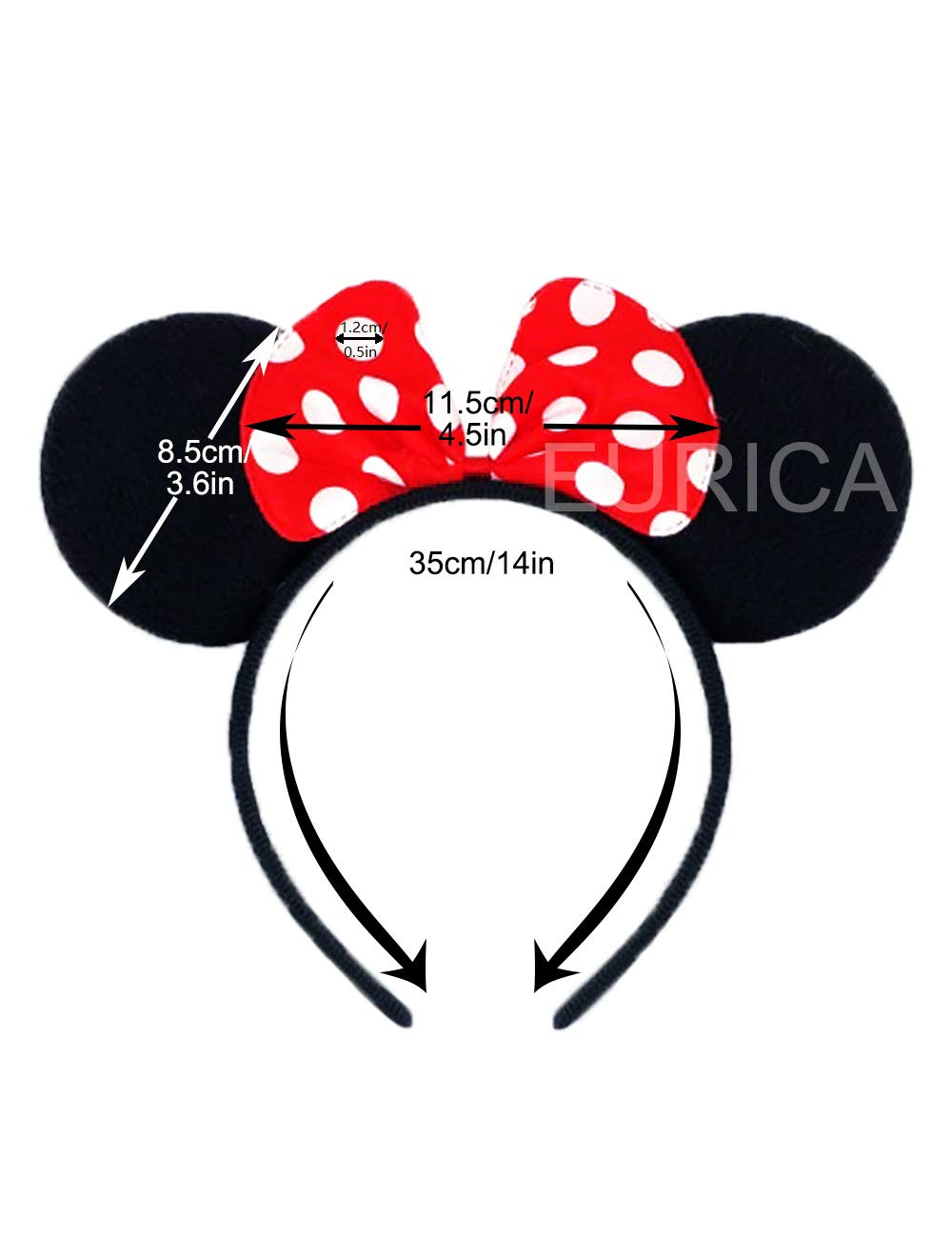 EUICAE Mouse Ears Headband - 12 Pack Costume Accessories for Adults & Kids (Black, Red, Pink) - Perfect for Disney Theme Parks, Birthday Parties, Cosplay & Halloween Celebrations