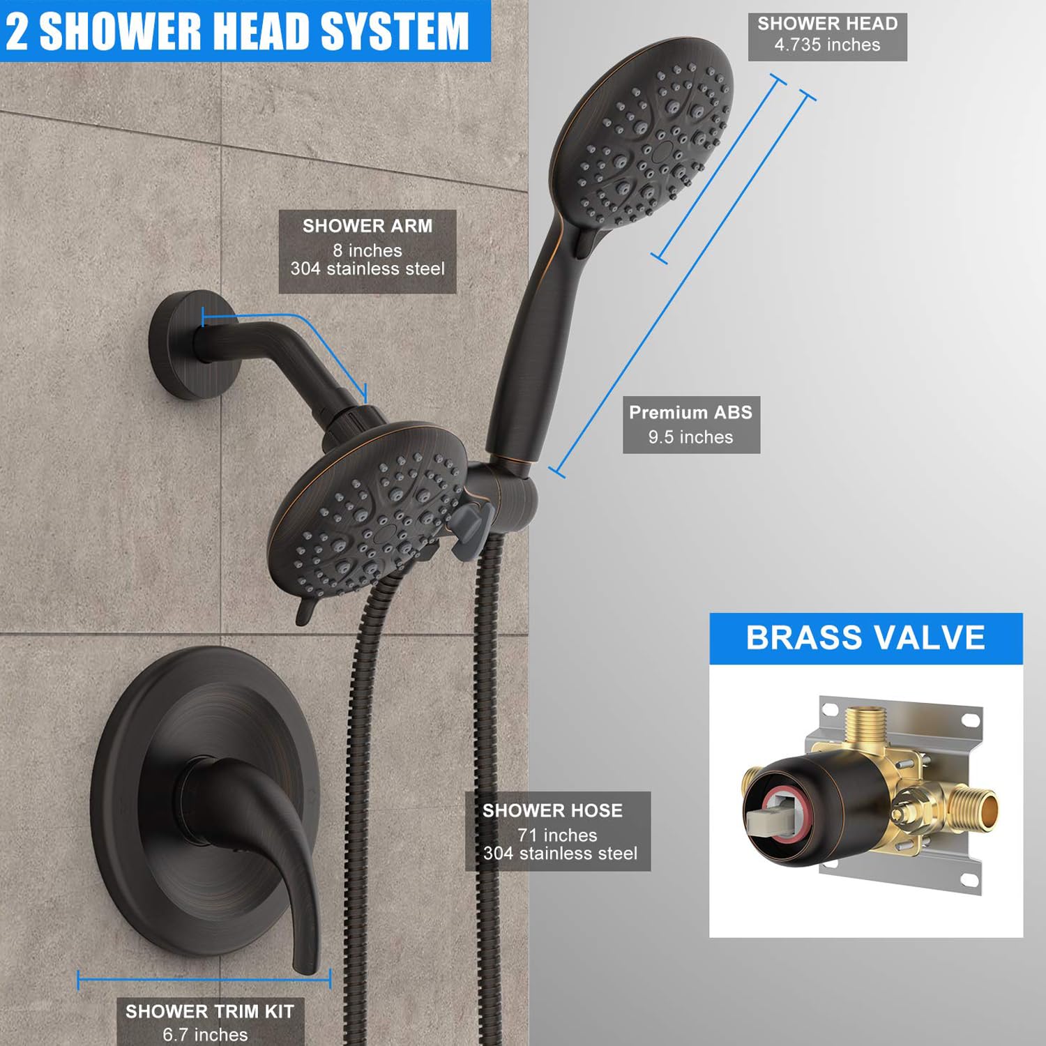 SR SUN RISE 3-Way Rainfall Shower Faucet Set - Oil Rubbed Bronze Shower Head with Handheld Sprayer & 71