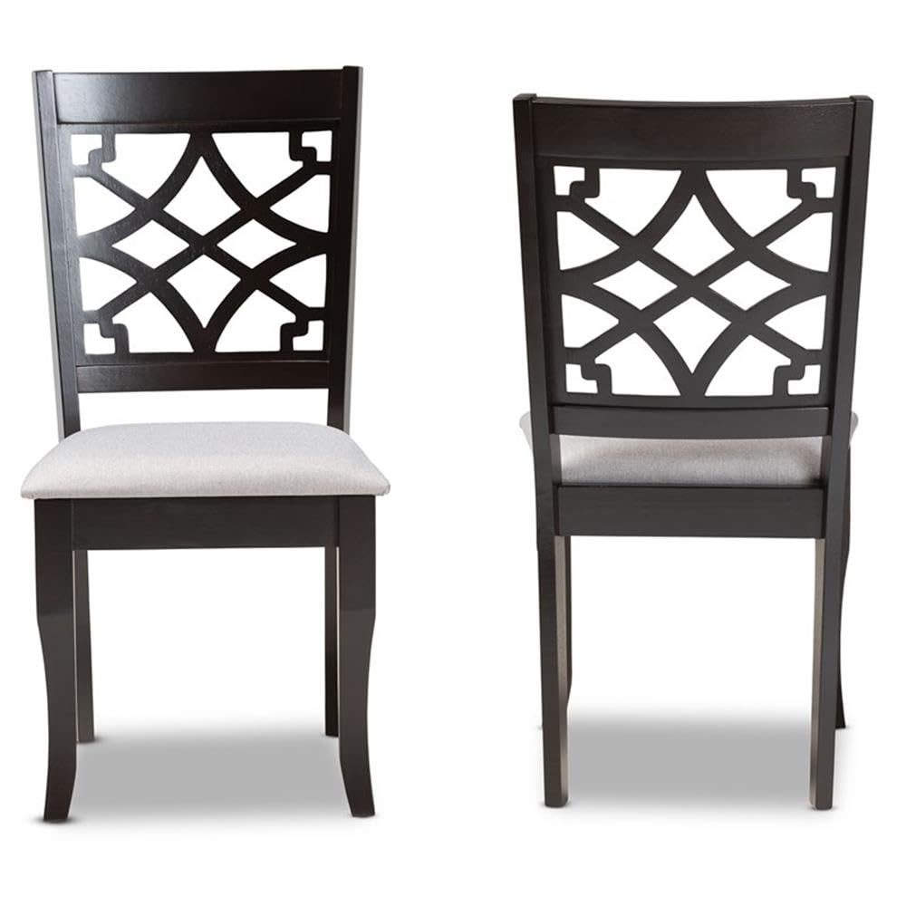 BOWERY HILL 2-Piece Dining Chair Set - Grey Fabric Upholstery with Brown Wood Finish | Modern Kitchen & Dining Room Furniture for Home Decor
