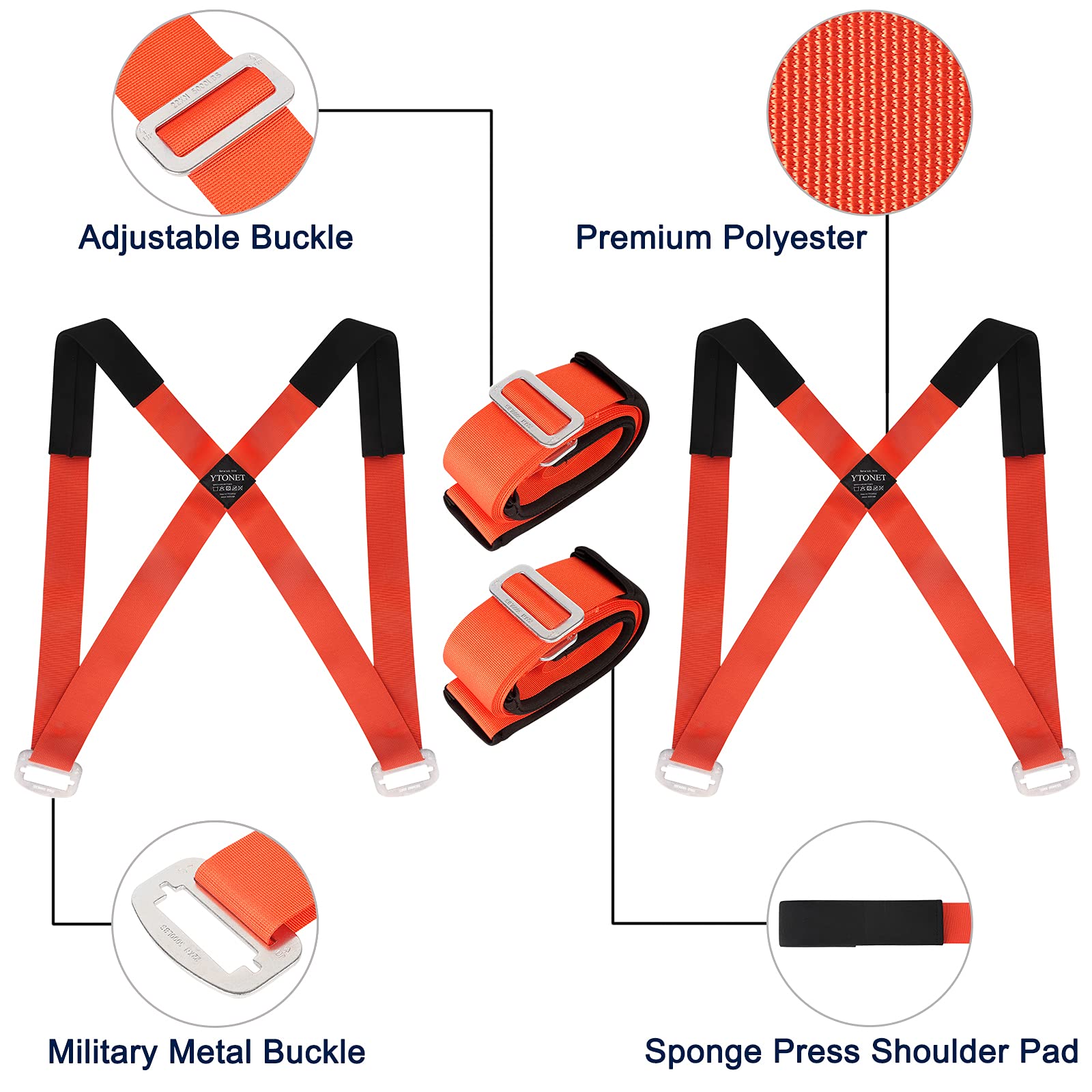 **Ytonet Heavy Duty Moving Straps - 2-Person Shoulder Lifting System for Furniture, Appliances & Mattresses - 800lbs Capacity - Orange Round Sling Straps - Perfect for Home Moves, Warehouse & Delivery**