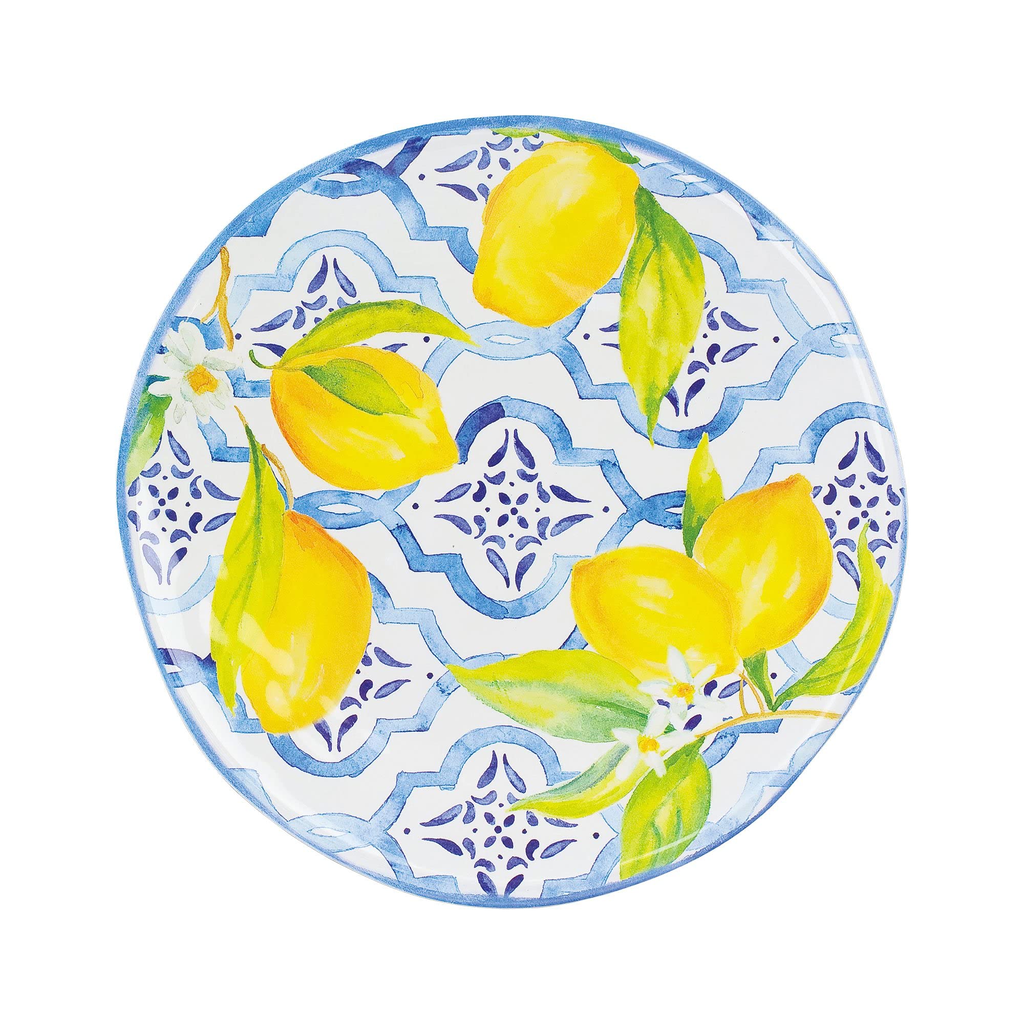UPware 12-Piece Lovely Lemons Melamine Dinnerware Set - Durable Outdoor Dishes & Plates with Bowls, Service for 4, Vibrant Blue - Perfect for Picnics, BBQs, Pool Parties & Outdoor Dining