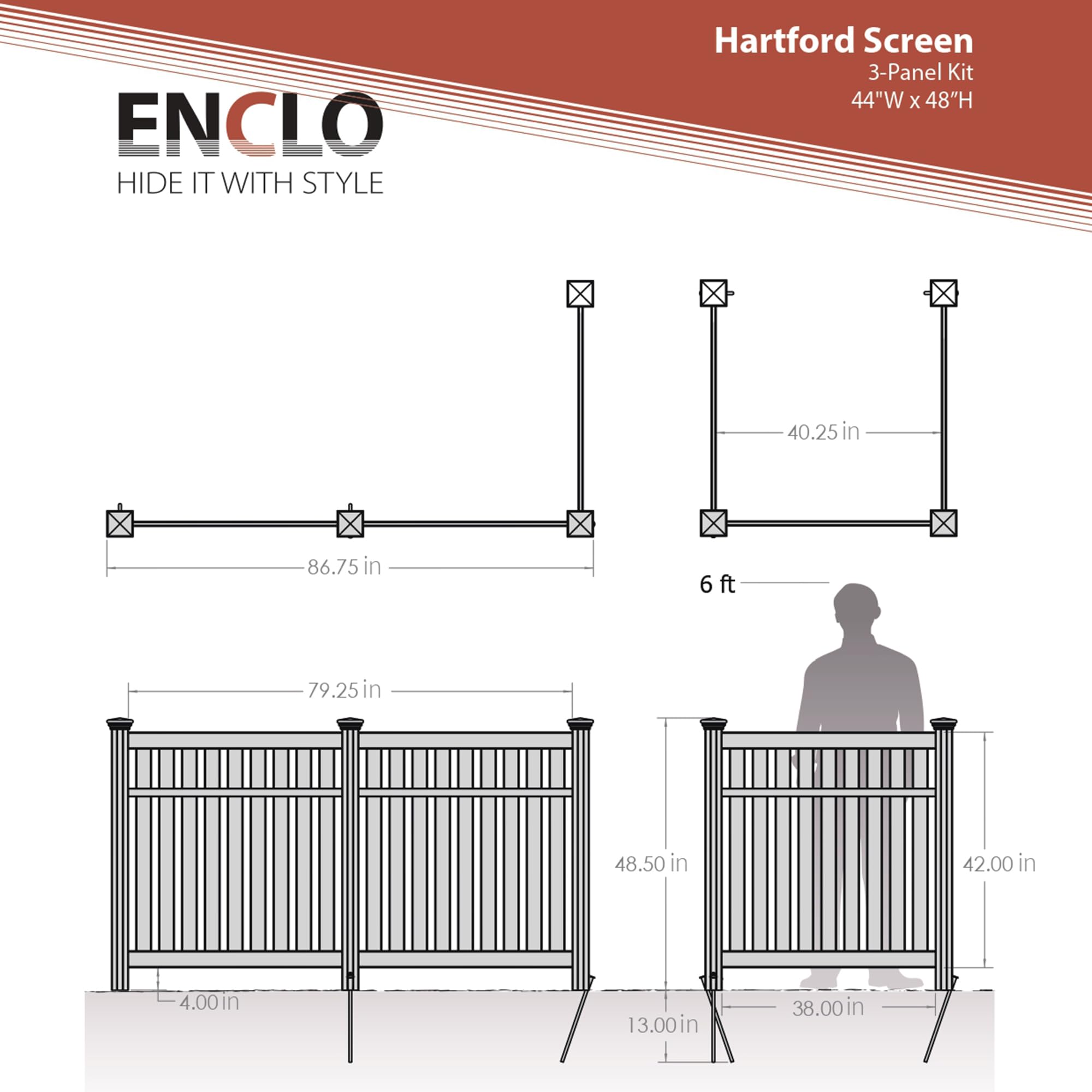 4ft x 3.3ft x 3.5ft No Dig Vinyl Privacy Fence Panels (3 Panels) - Hartford White Outdoor Privacy Screen for AC Units, Trash Cans & Backyard - Durable Weatherproof Fence Panels for Patio, Garden & Deck Privacy