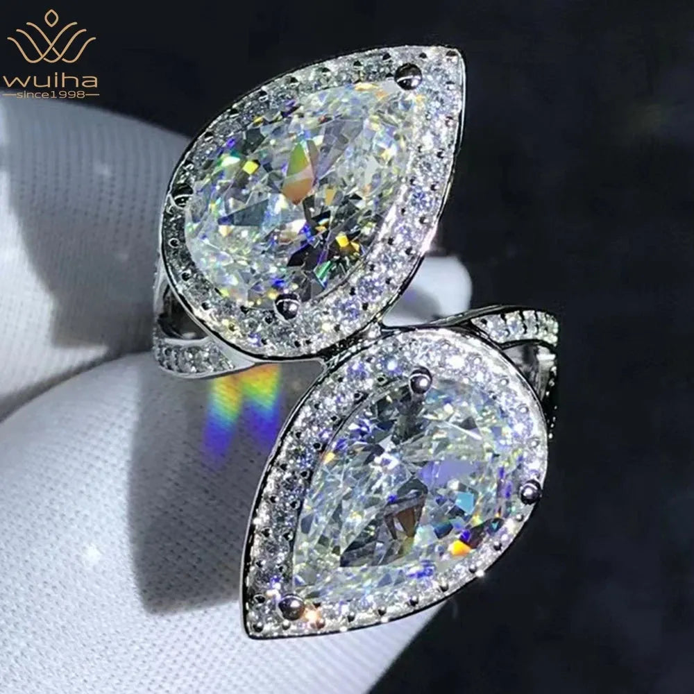 WUIHA 925 Sterling Silver 3EX Pear Cut 8CT VVS D Color Moissanite Engagement Ring for Women - Luxury Wedding, Anniversary & Party Jewelry Gift