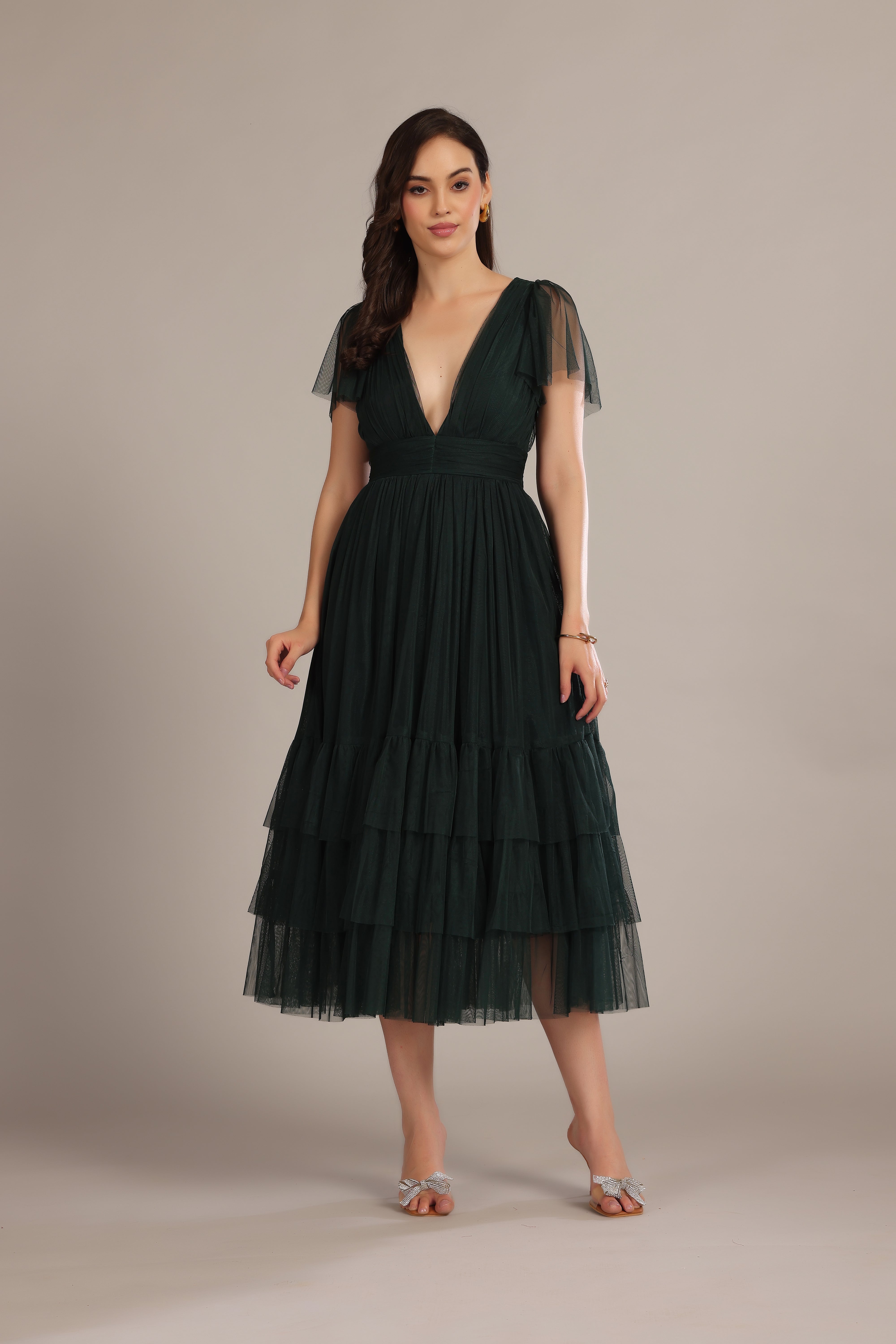 Madison Forest Green Midi Bridesmaid Dress - Elegant A-Line Formal Gown for Weddings, Prom & Special Occasions