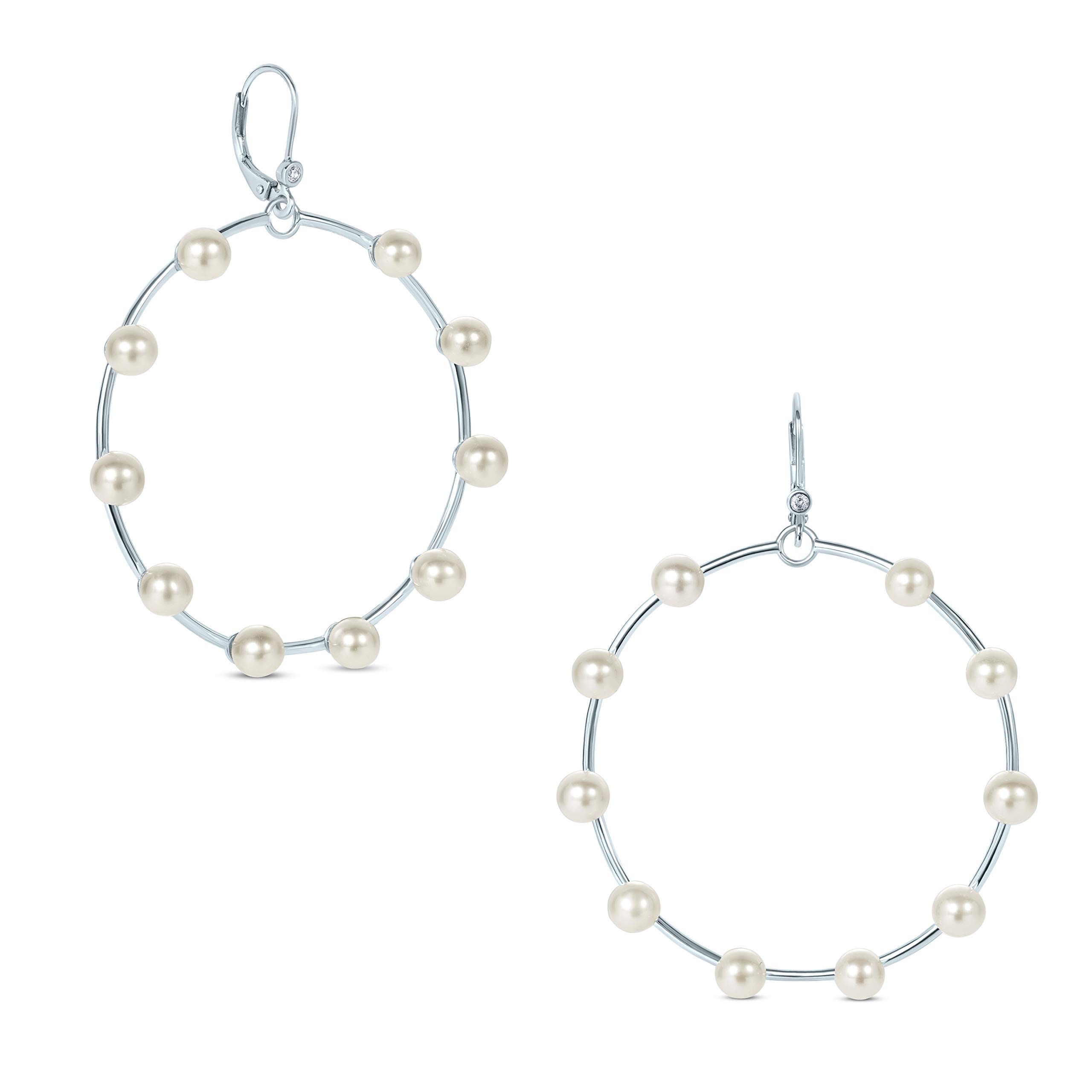 925 Sterling Silver White Cultured Freshwater Pearl Hoop Earrings - June Birthstone Jewelry for Women | Elegant Gift for Brides, Graduation & Special Occasions