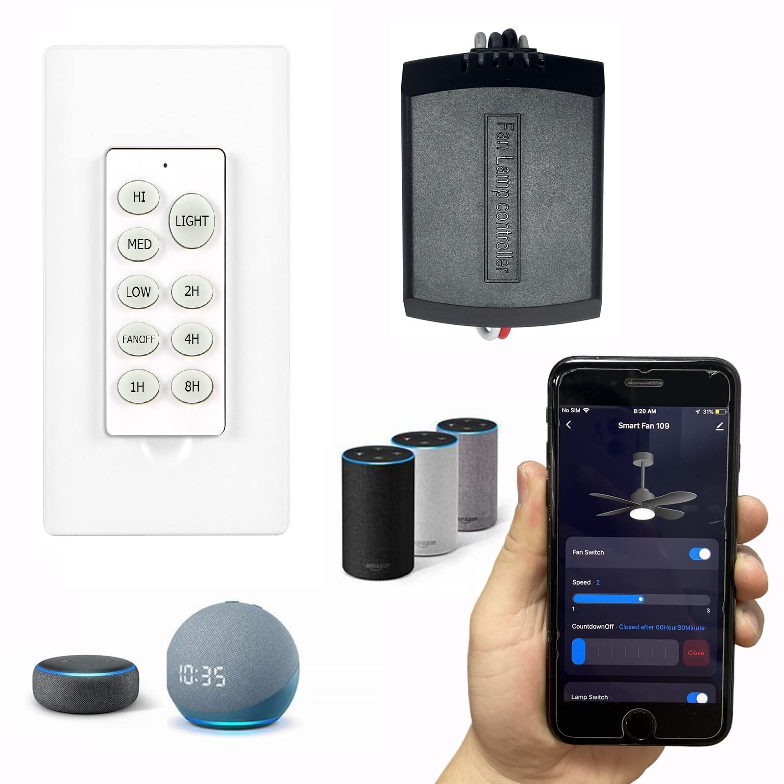 Smart Universal Ceiling Fan Remote Control Kit with Dimmer - No Hub Required, Adjustable Speed & Timer for Hampton, Hunter, Harbor Breeze, Westinghouse, Honeywell Fans - BY08-028-WIFI - Perfect for Bedroom, Living Room & Office