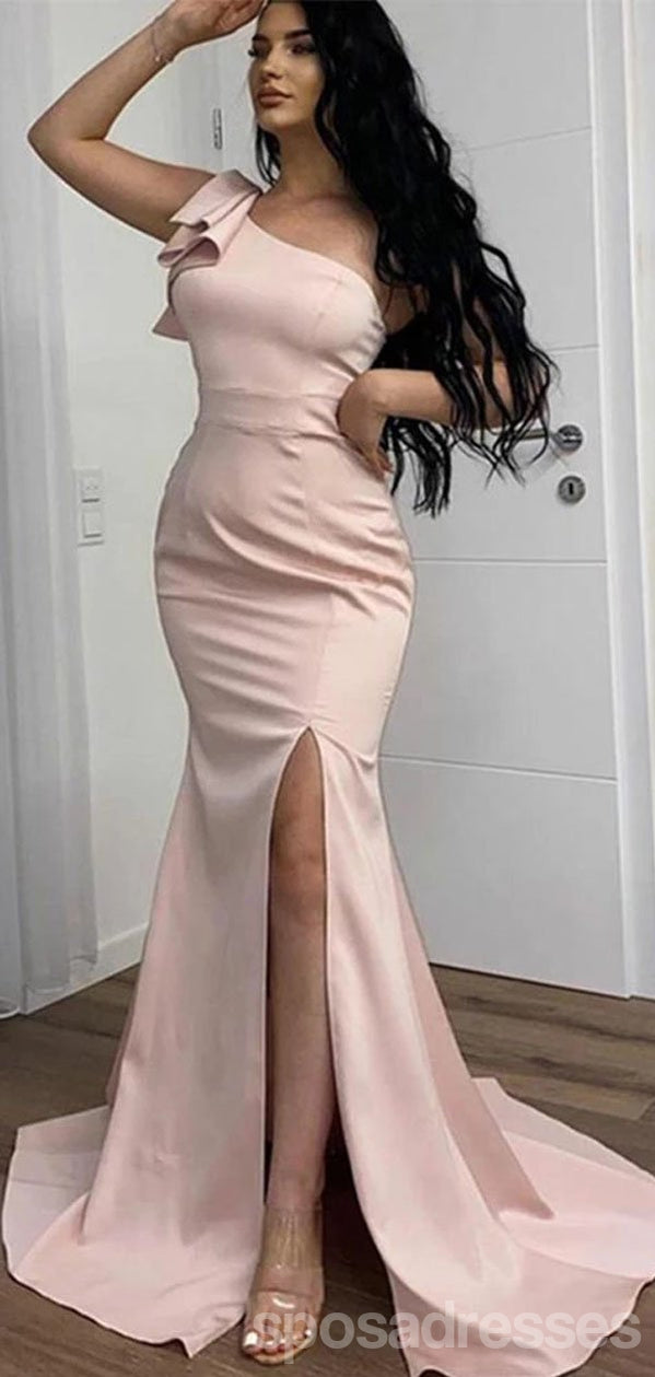 Elegant Mermaid Pink One Shoulder Side Slit Long Bridesmaid Dress - WG1168 | Perfect for Weddings, Prom, Evening Parties & Formal Events