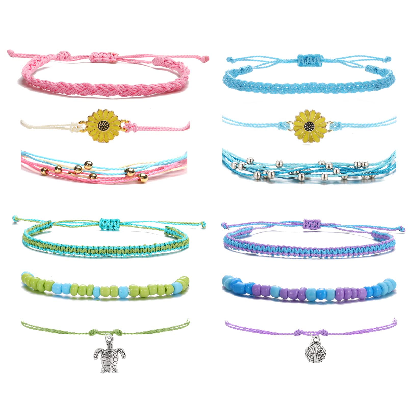 VSCO Bracelets for Women - Adjustable Braided Rope Surfer Wave Bracelet with Sunflower Charm | Waterproof Summer Beach Anklet | Perfect for Surfing, Beach Trips and Festival Wear