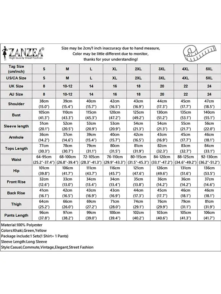 ZANZEA Women's Retro Printed 2-Piece Pant Set - Long Sleeve Lapel Shirt & Elegant Trousers Outfit | 2023 Fashion Tracksuit for Holiday & Casual Wear