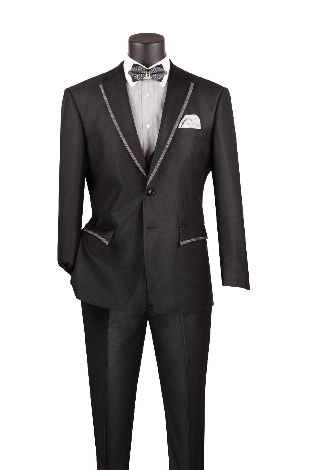 Modern Fit Black Vested Suit with Peak Lapel & Fancy Vest | Formal Business Attire for Weddings, Interviews & Special Occasions