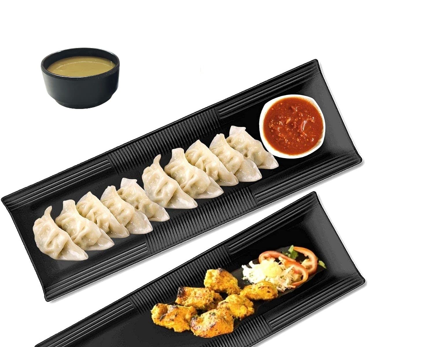 6-Piece Black Melamine Serving Platter Set for Snacks, Desserts & Parties - Matt Black