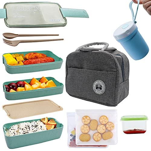 Japanese Bento Box Kit - 3-in-1 Leakproof Lunch Container with Compartments for Kids & Adults | Perfect for School, Office & Picnic Lunch Storage