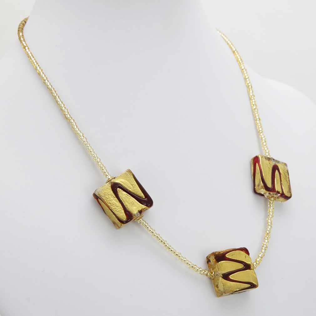 Venetian Murano Glass Royal Red Square Pendant Necklace - Handcrafted Italian Jewelry for Women, Elegant Gift for Special Occasions