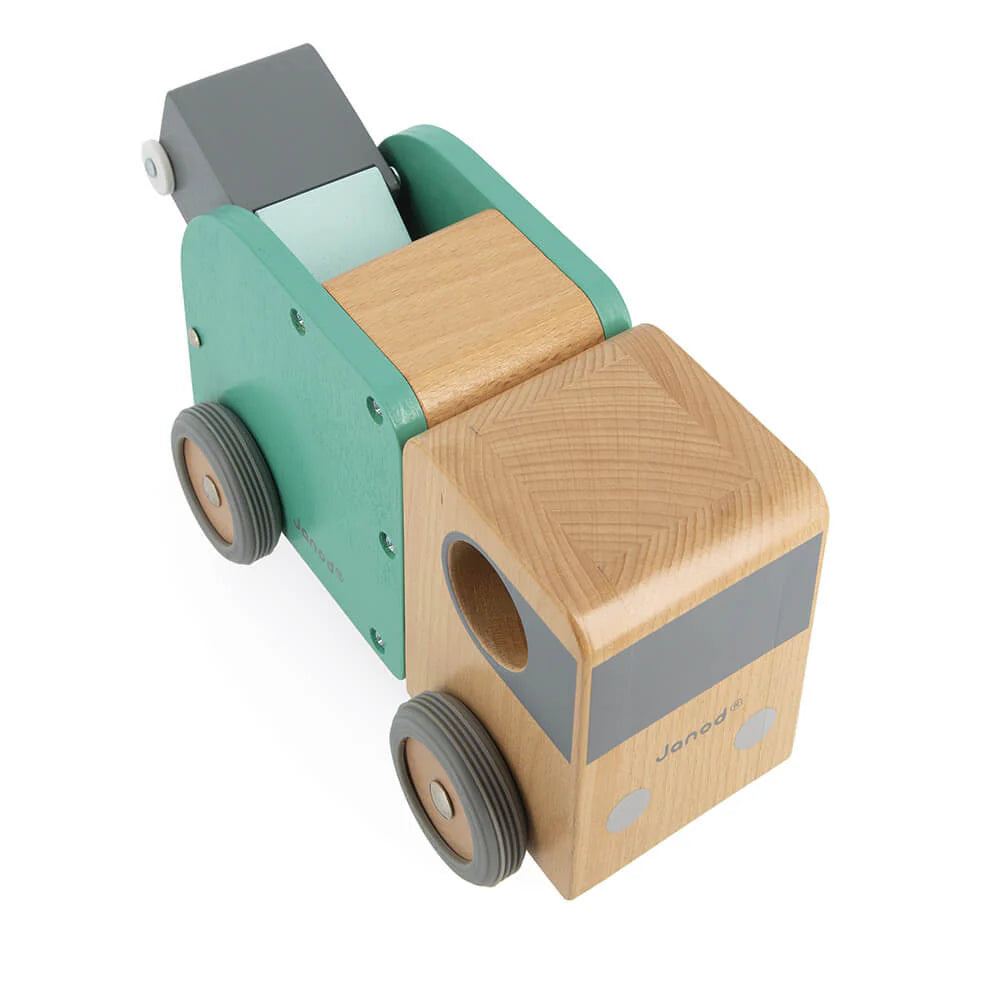 Janod Wooden Recycling Truck Toy for Kids - Eco-Friendly Educational Play for Toddlers & Preschoolers - Perfect for Imaginative Play & Learning About Sustainability