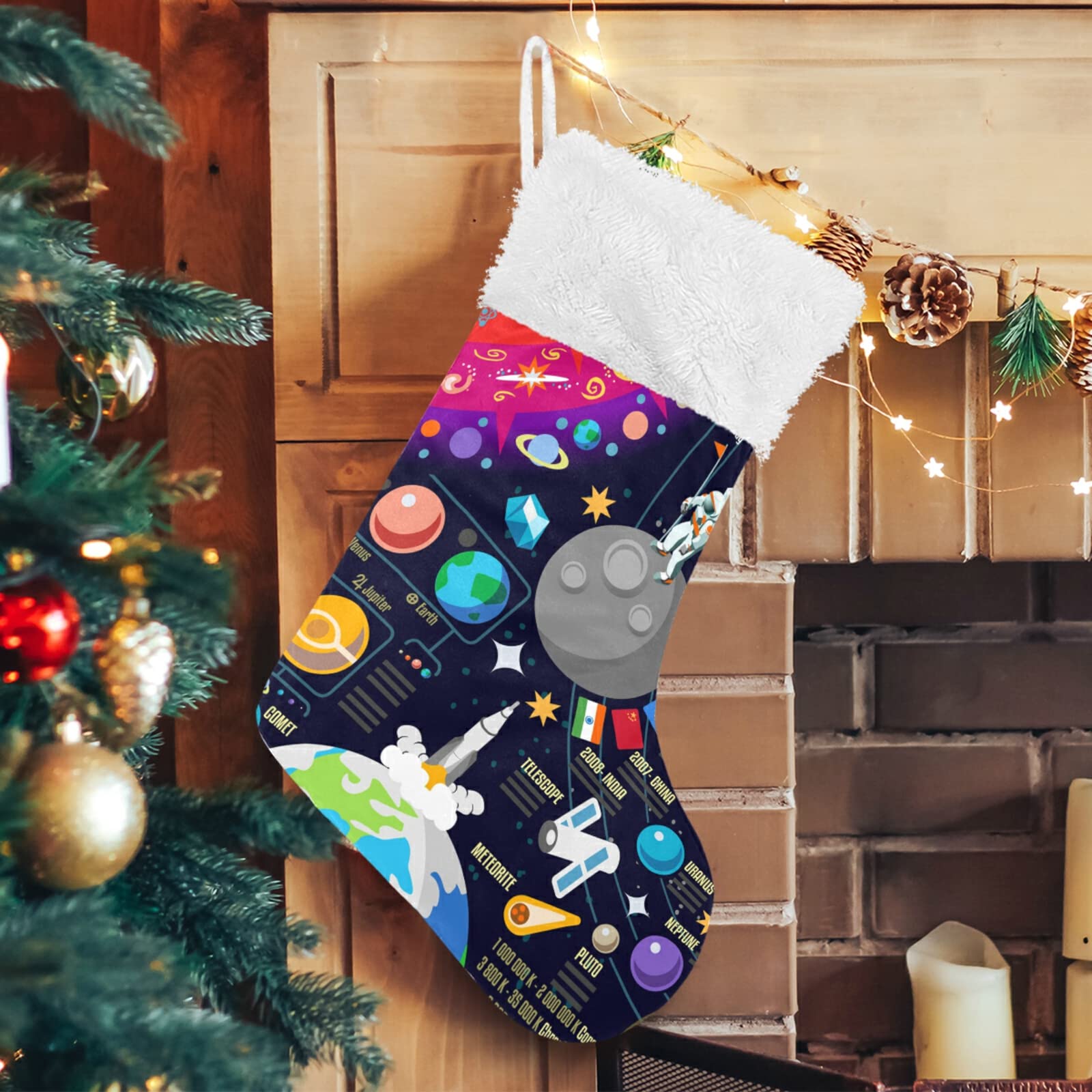 2 Pack Christmas Stockings - Cosmic Space Galaxy Planets Design (Pluto, Venus, Mars, Jupiter) - 18